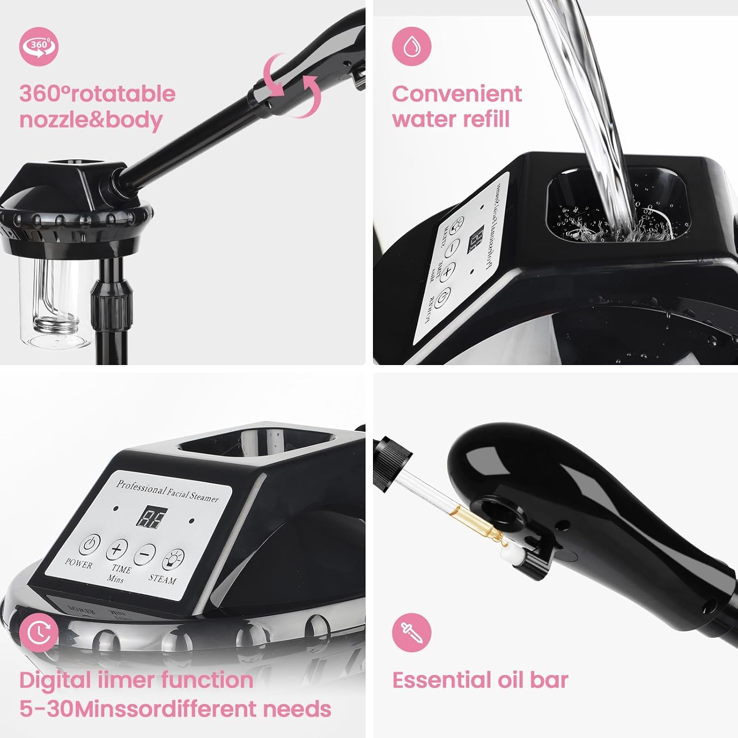 Professional Facial Steamer, Facial Steamer on Wheels with More Steam, Adjustable Height and Angle, Face Steamer for Deep Cleansing and Hydration, Estheticians Steamer for Beauty, Spa and Home Use - Image 4