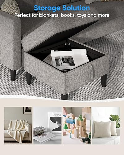 Miniatura 5 de Sofá modular en forma de L de 76 pulgadas, moderno sofá de 3 plazas con otomana de almacenamiento, sofás seccionales convertibles de lino en forma