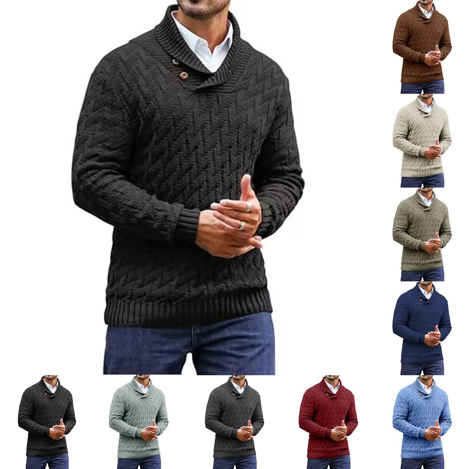 Jersey de cuello alto para hombre, de invierno, corte ajustado, manga larga, de punto fino, para el tiempo libre, jersey de punto básico, cuello alto, suéter de invierno, monocolor, suéter de