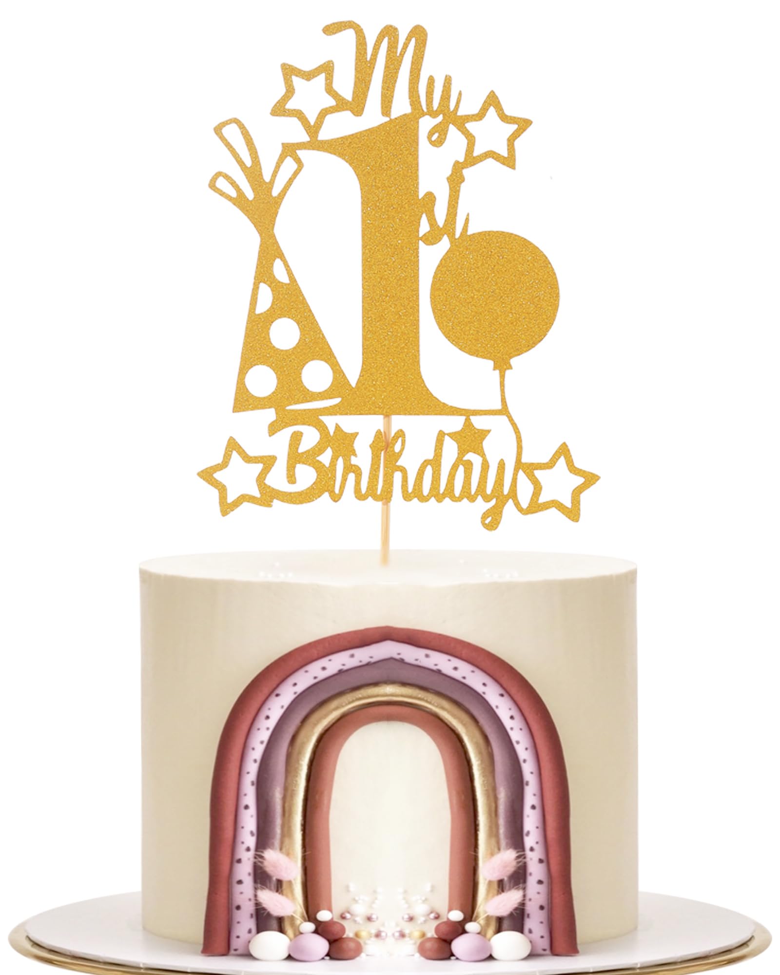 My 1st Birthday Cake Topper - Boys Girls Happy 1st Birthday Cake Toppers, Gold Glitter Baby First Birthday party Cake Decoration