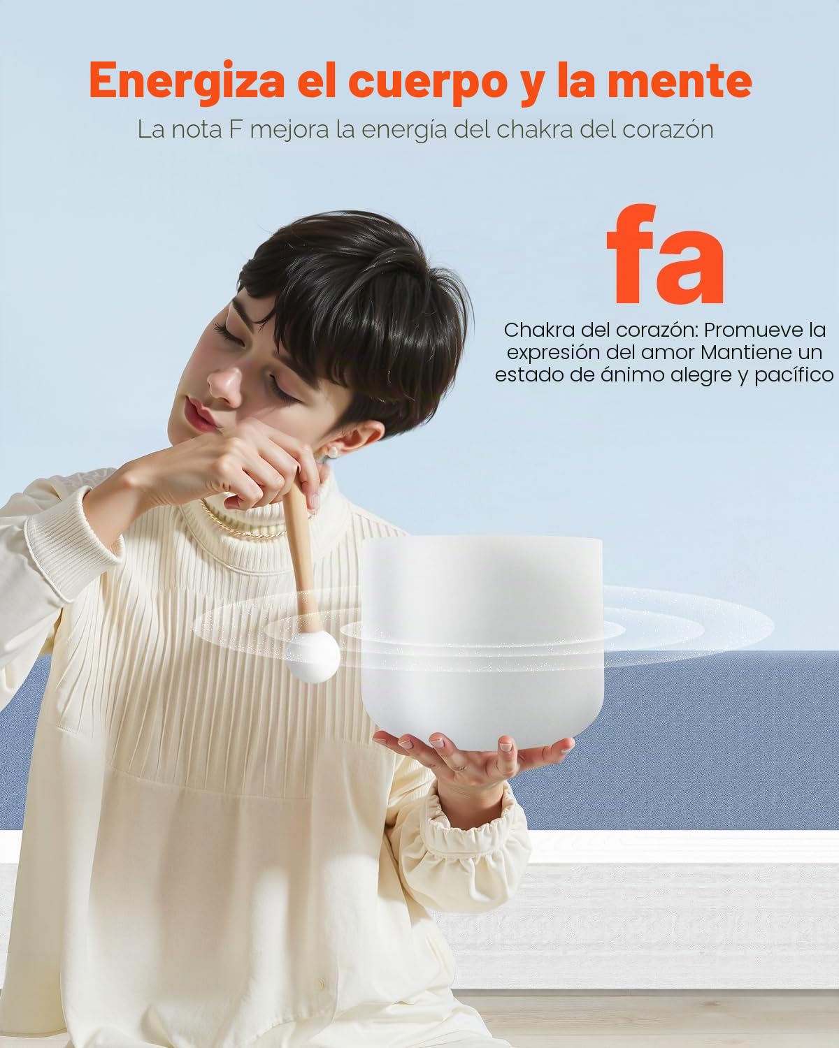 VEVOR Cuenco de Cristal, con Nota F para el Chakra del Corazón, con Mazo de Goma y Junta Tórica, Perfecto para Meditación, Yoga, Baños de Sonido, Sanación con Sonido, 203 x 203 x 165 mm, Blanco