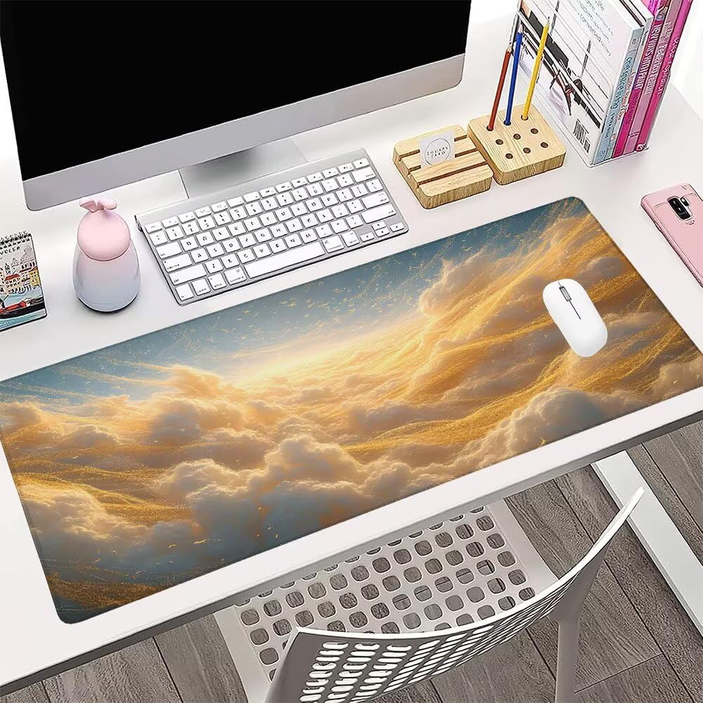 Alfombrilla de Mouse para Juegos, Giallo, XXL, Antideslizante, Impermeable, Diseño de Cielo, Extendido, Grande, 1200x600x3mm, para PC, Laptop, Ufficio, Famiglia d-633