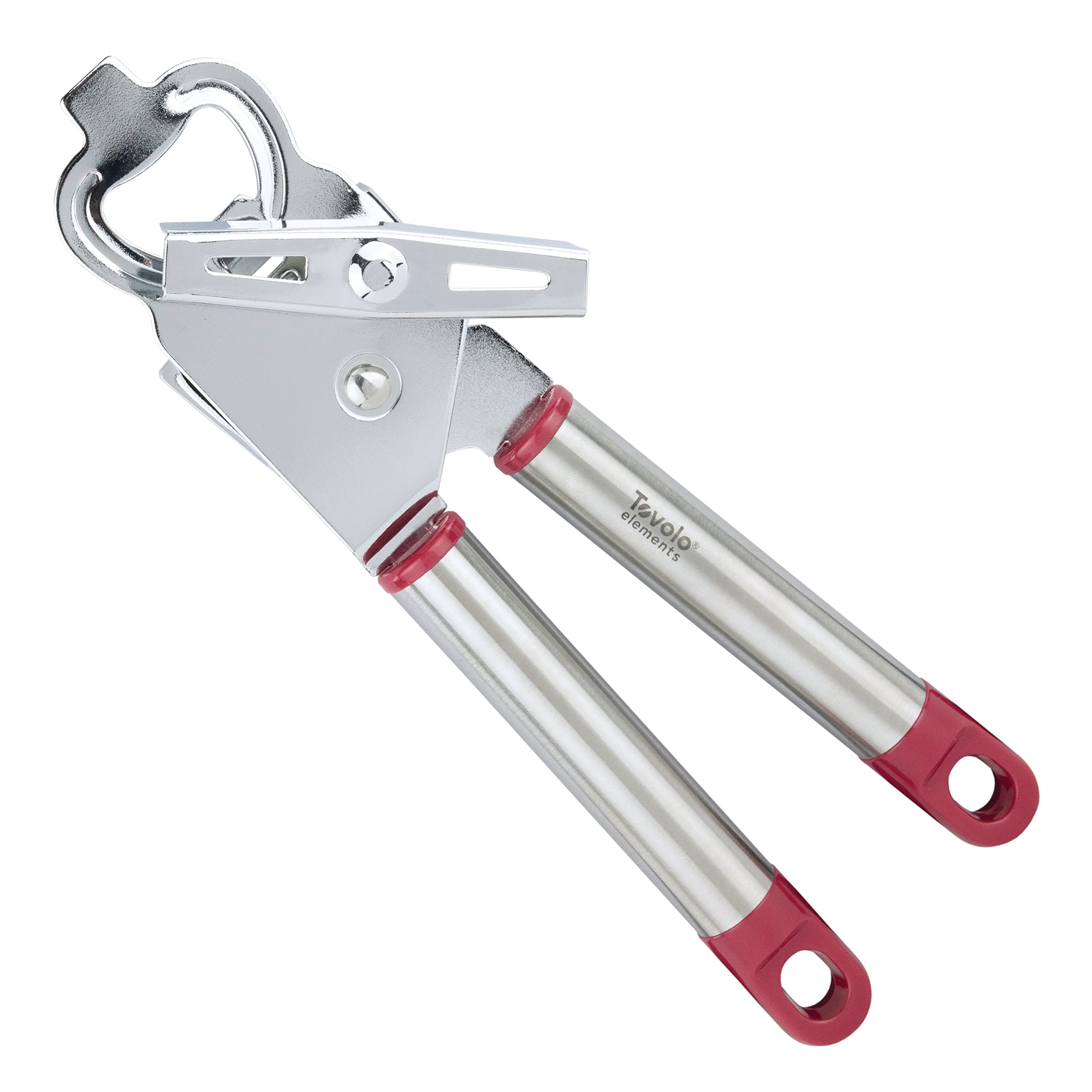 Can Opener Manual Heavy Duty 2 in 1 Stainless Steel with Bottle Opener Kitchen Tool Easy Turn Handle Sangria Red by Tovolo – 1 count, Stainless Steel, Sangria, Model 50037-401