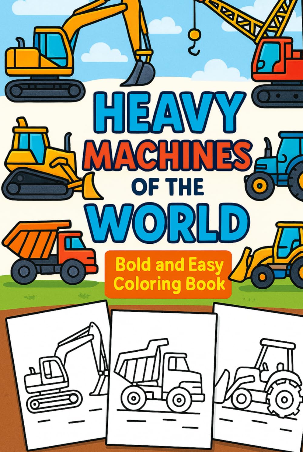 Heavy Machines of the World Bold and Easy Coloring Book: Simple Big Vehicles Coloring Pages for Kids Ages 3–8 | Construction, Mining, Farm & ... and Relaxing Coloring for Kids and Beginners