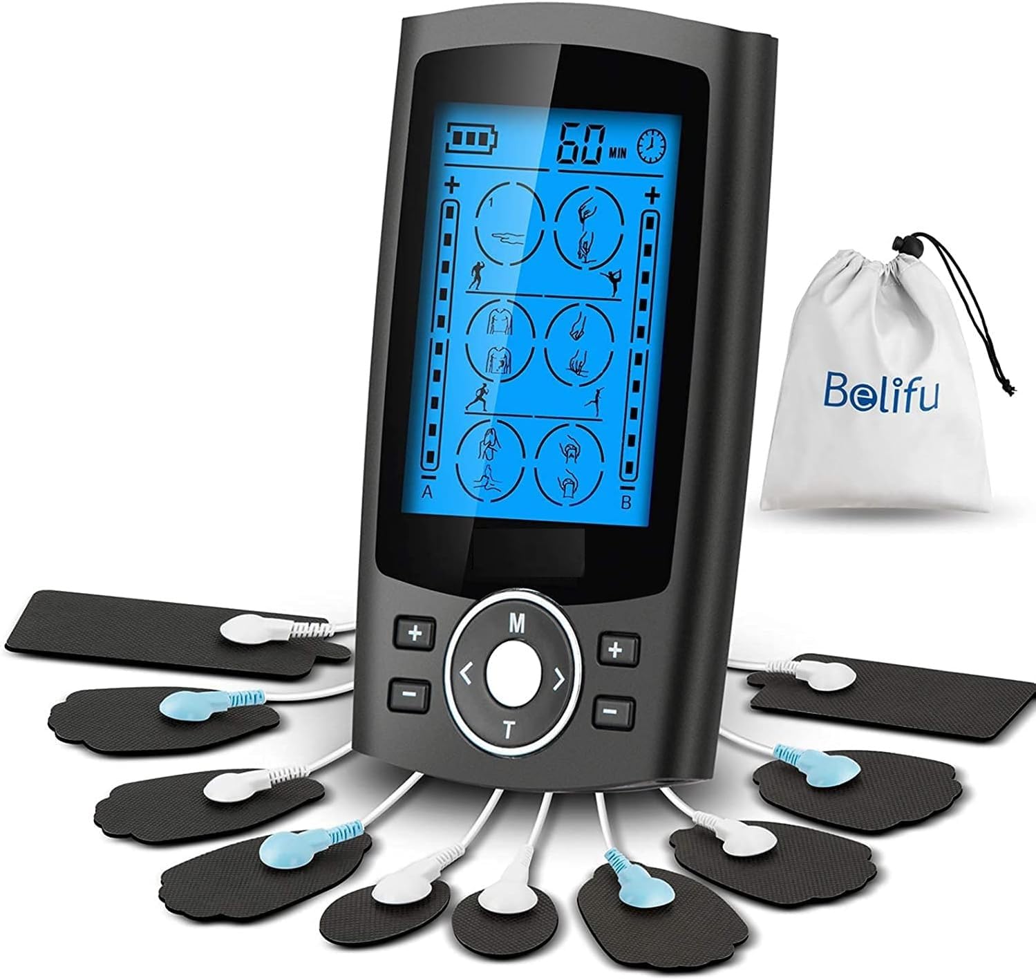 Novy Dual Channel TENS EMS Unit 24 Modes Muscle Stimulator for Pain Relief Therapy, Electronic Pulse Massager Muscle Massager with 10 Pads, Dust-Proof Drawstring Storage Bag, Fastening Cable Ties-image-22