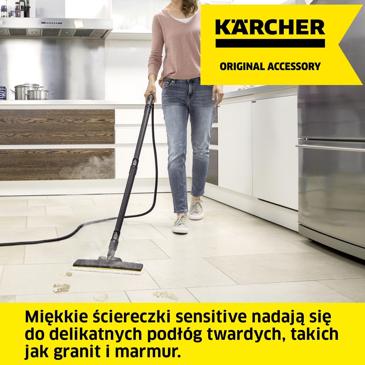 Kärcher zestaw ściereczek do posadzek delikatnych Sensitive EasyFix z 2 wysokiej jakości, miękkimi ściereczkami do posadzek, oryginalne akcesoria do parownic Kärcher