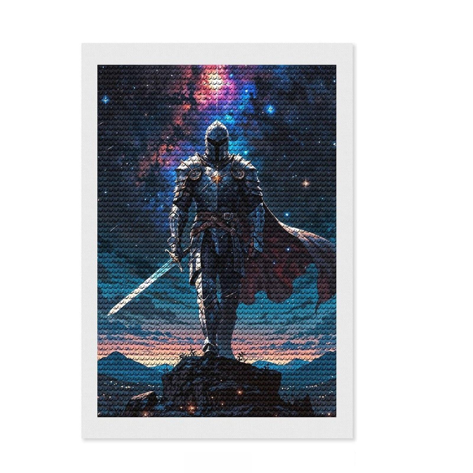 Junmoney Celestial Crusader Full Drill Diamond Painting Kit 8"x12", for Adults, Good for Quiet Evenings, Farmhouse Decor, Holiday Gift Idea