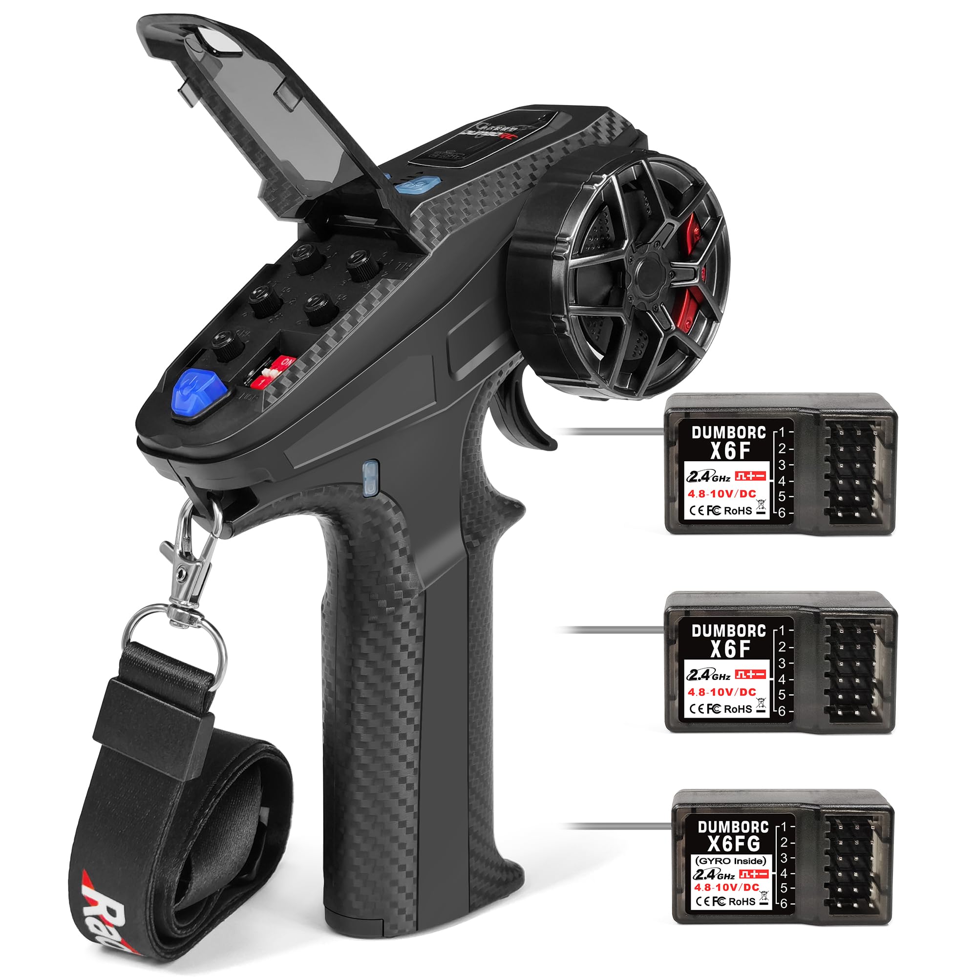 DUMBORC X6PM-350 6CH Mini RC Radio Transmitter with X6FG Gyro Receiver and 2pcs X6F Receiver Low Voltage Alarm & Fail-Safe Function Mixed Mode for RC Vehicle Car Boat Tank Model Parts Portable Remote