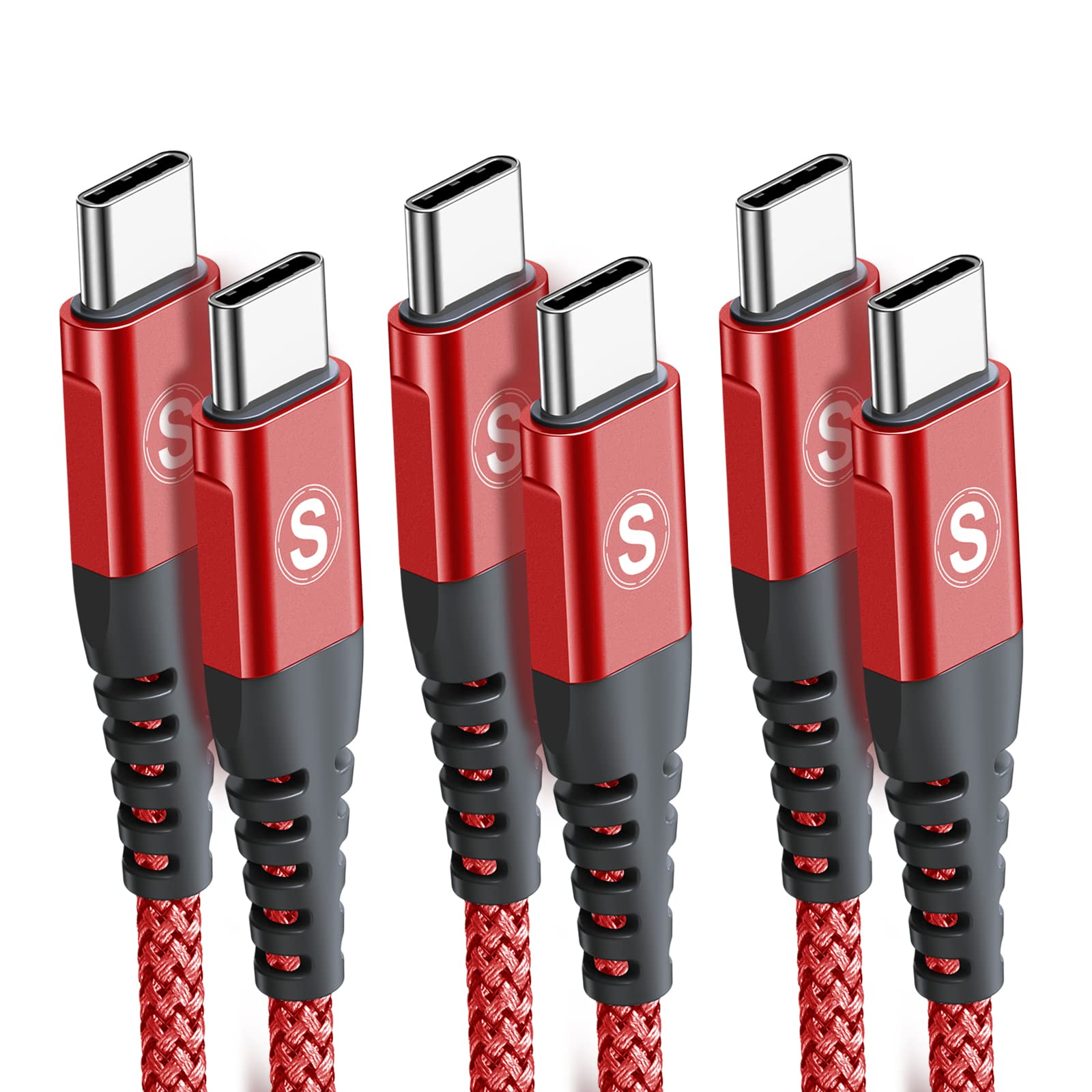 USB-C Cable 60W [3pack,10ft+6.6ft+3.3ft],AviBrex Type C Charger Braided Cord Compatible with Samsung Galaxy S21 S20 Note 20 Ultra S10 9 8,Google Pixel 5a 4a MacBook Air/Pro 13'',LG&USB C Charger-Red