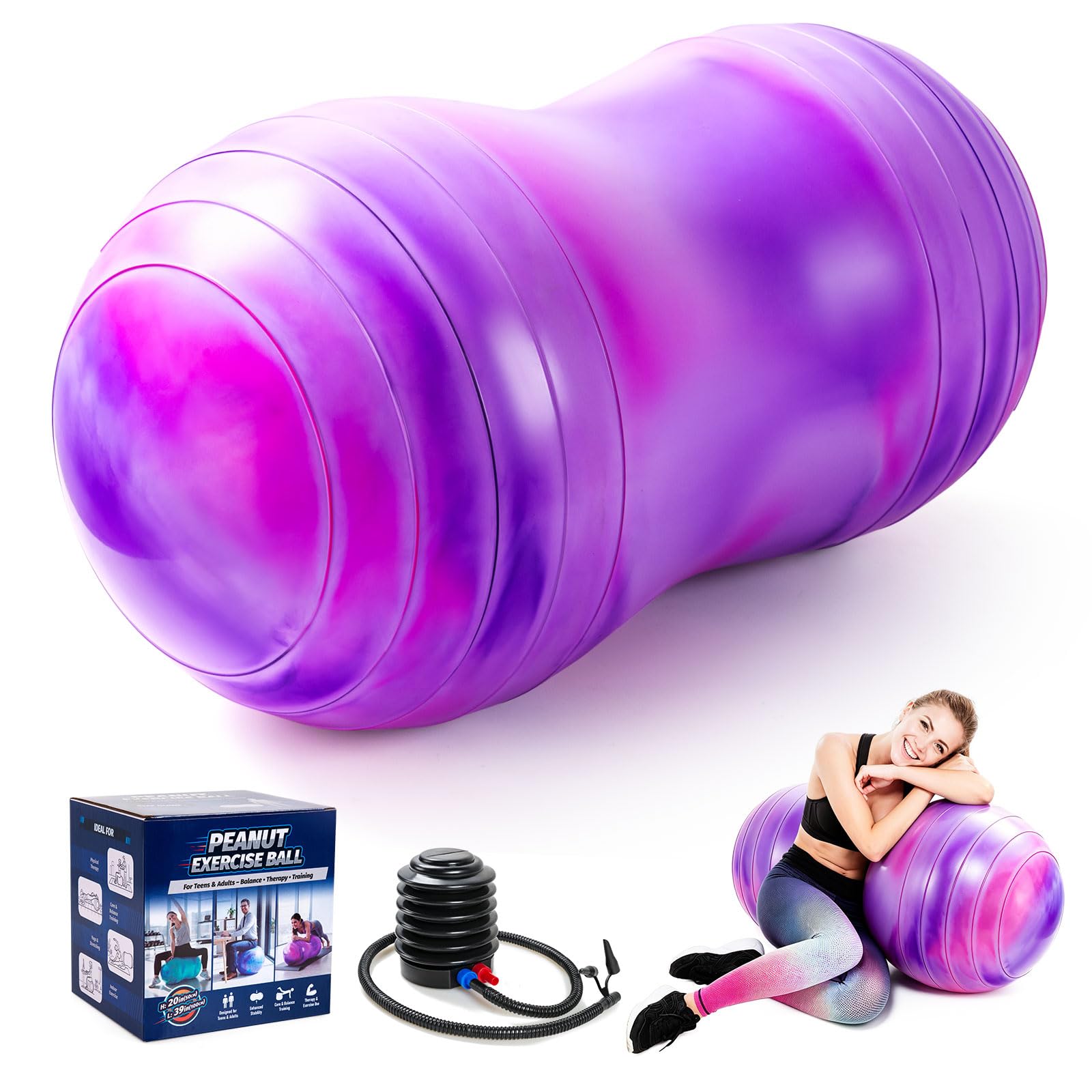 ZOOJOY Erdnussball für Kinder und Erwachsene – 45,7 cm/50,8 cm Anti-Burst-Gymnastikball für Schwangerschaft und Arbeit, sensorischer Wackelsitz, Kernstärke, Gleichgewicht, Physiotherapie