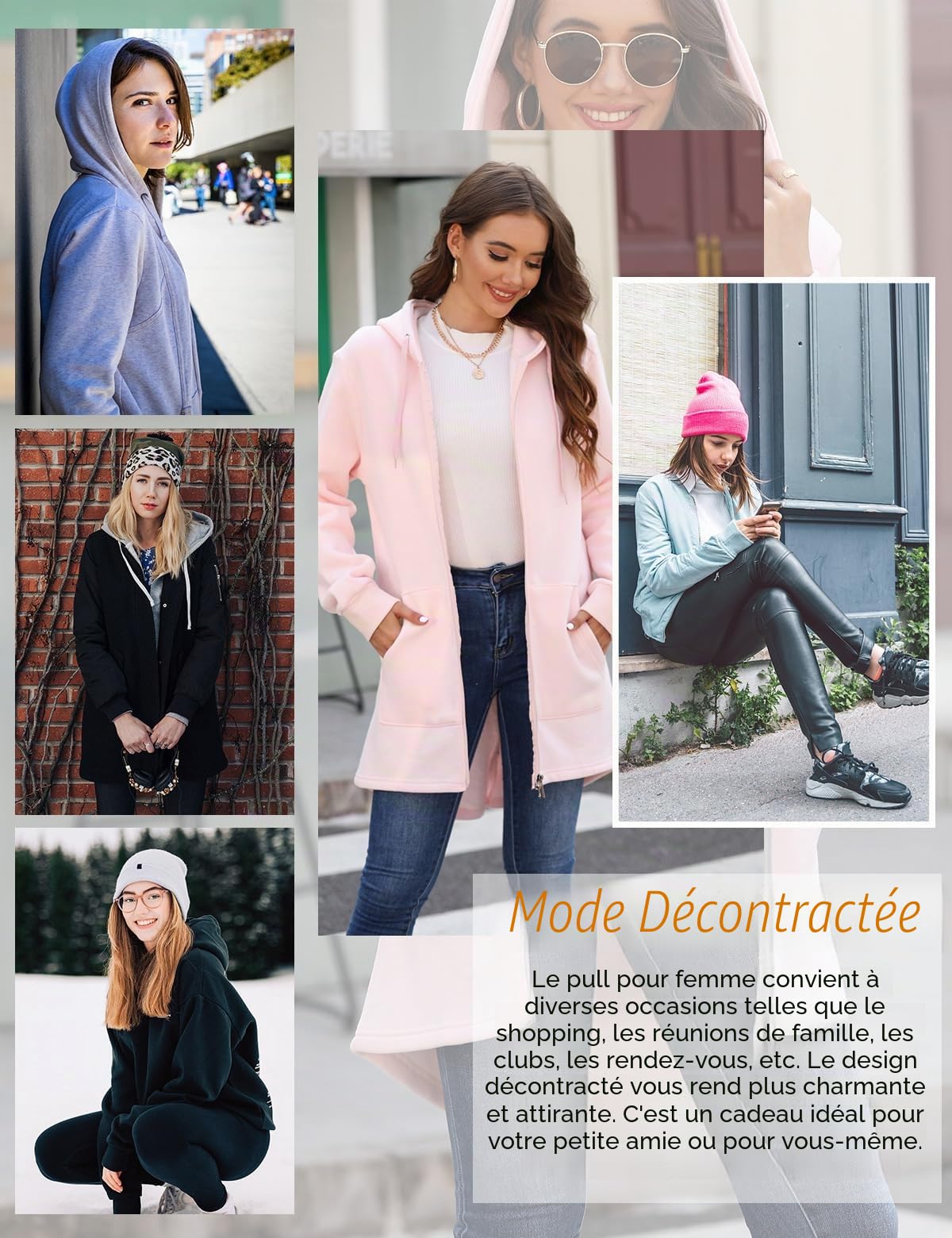 CMTOP Sweat à Capuche Zippé - Sweat-Shirt Femme Hiver Épais Hoodie Sport Zip Up Manche Longue Manteau Taille Coupe Long Automne Poches Sweatshirts