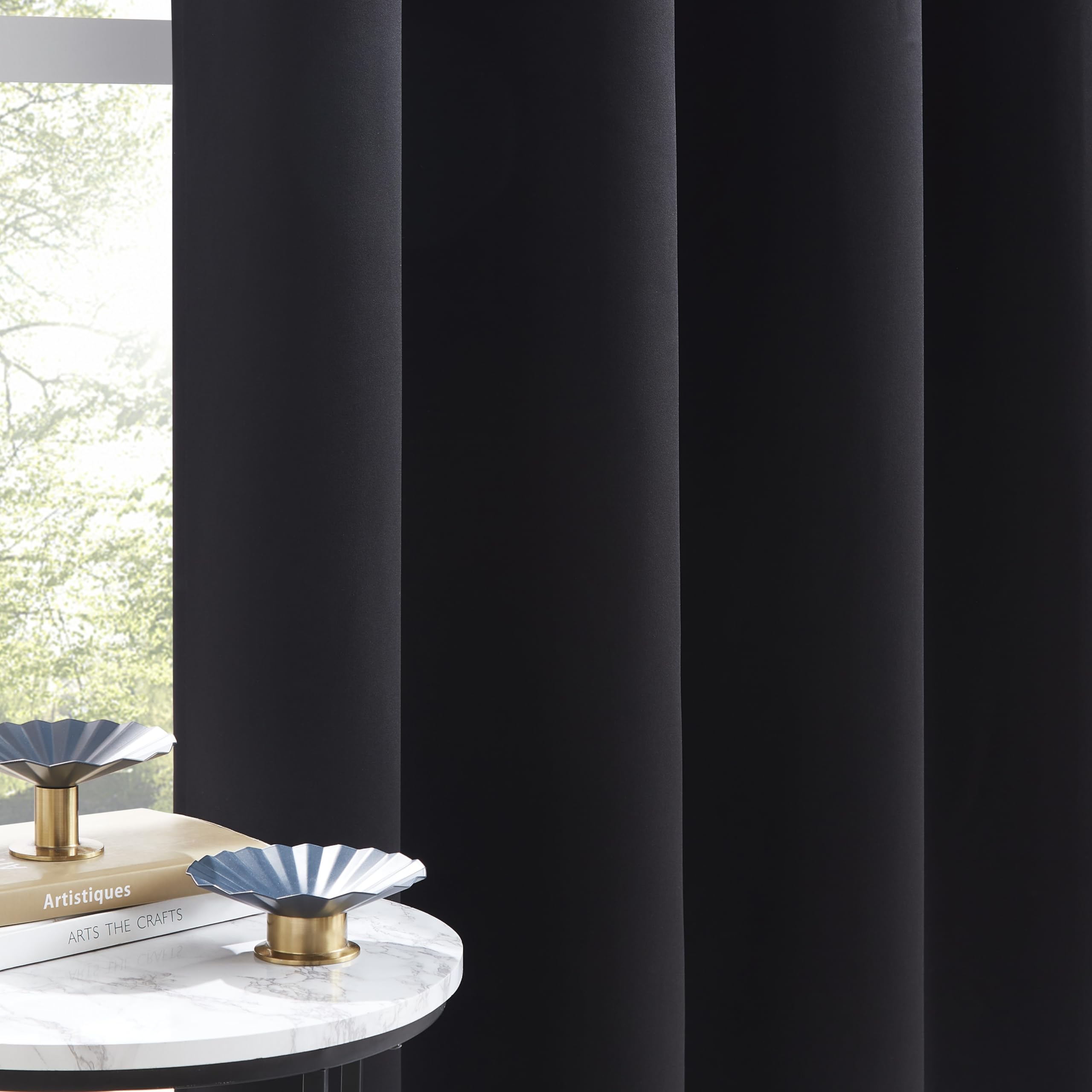 Bujasso Black Full Blackout Curtains 90 inches Thermal Insulated Room Darkening Draps for Living Room Bedroom Luxury Energy Saving Window Treatment Sets Grommet Top 2 Panels 90" Wx90 L - Image 2