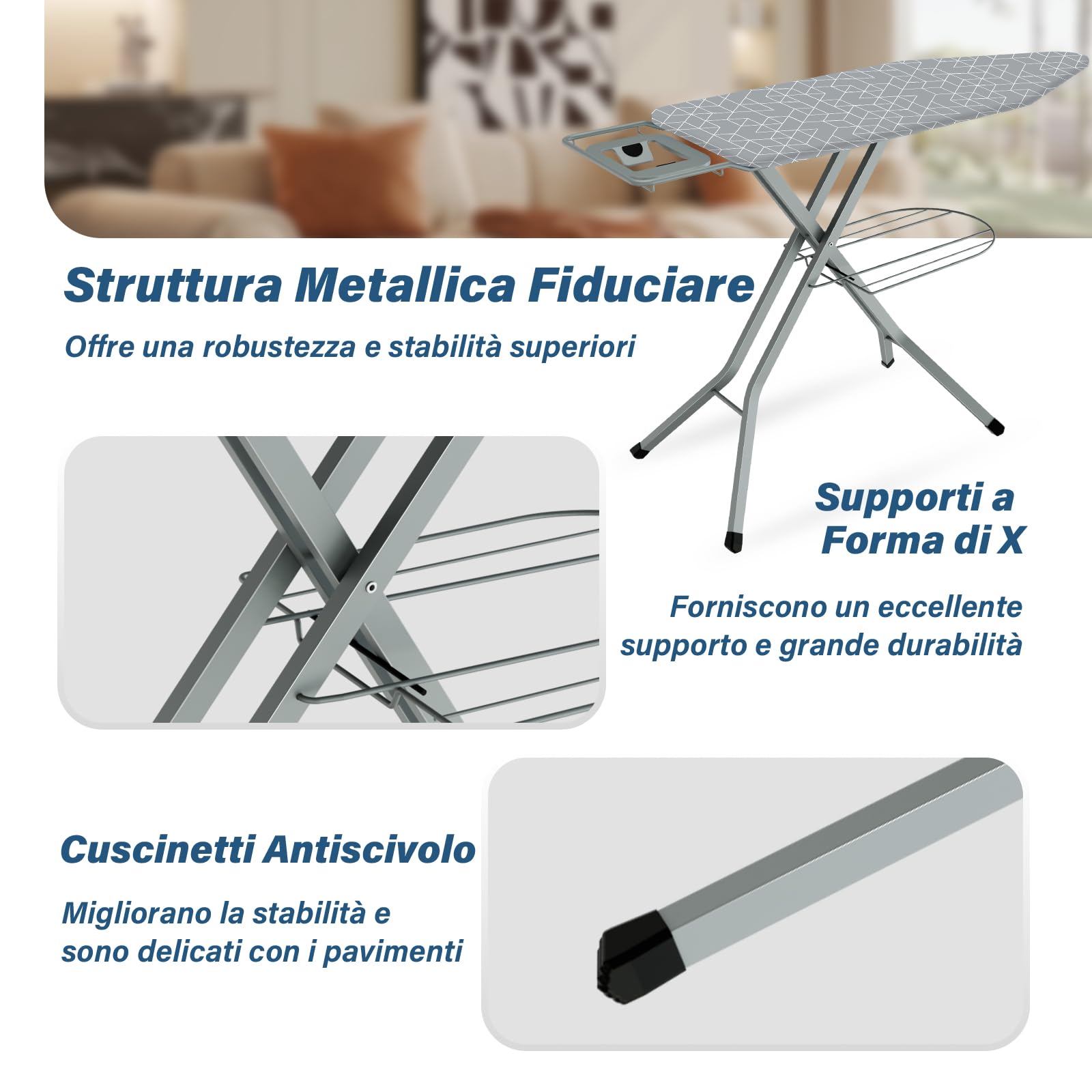 STANEW Table a Repasser 120 x 45 cm,Planche a Repasser Pliable,pour Centrale Vapeur,Système Anti-Fermeture,Hauteur Réglable,avec Housse en 100% Coton,Support de Fer Intégré, Pieds Antidérapants(Gris)