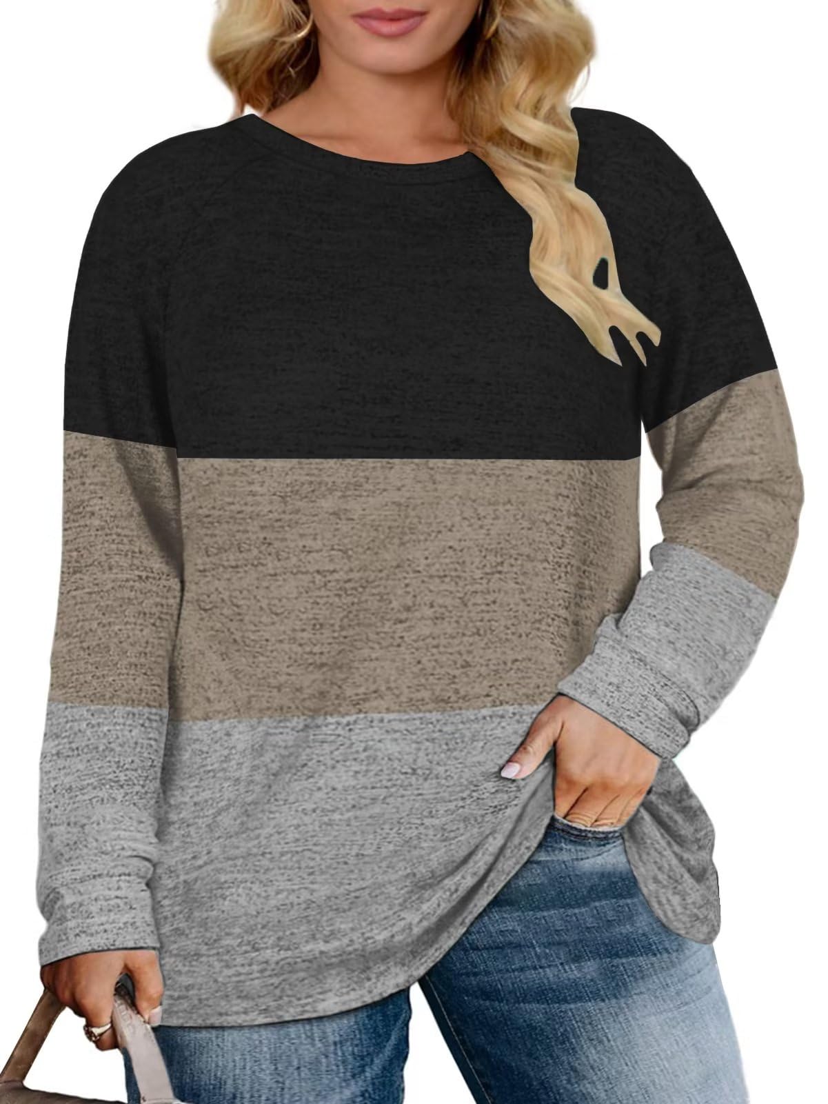 DOLNINEDOLNINE Women's-Plus-Size-Sweatshirts Long Sleeve Tops Crewneck Shirts Casual Tunics XL-4XL