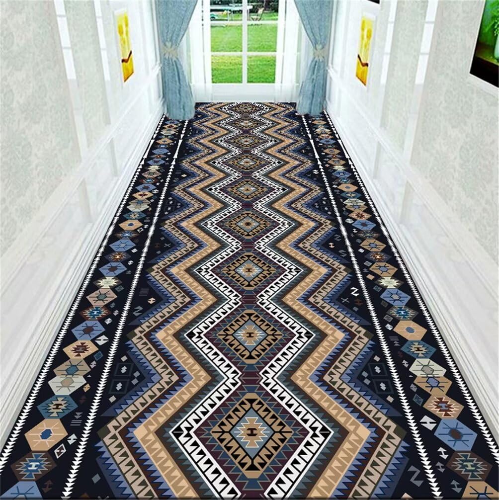 Tapis long couloir bleu 90x150 cm idéal pour salon et bureau