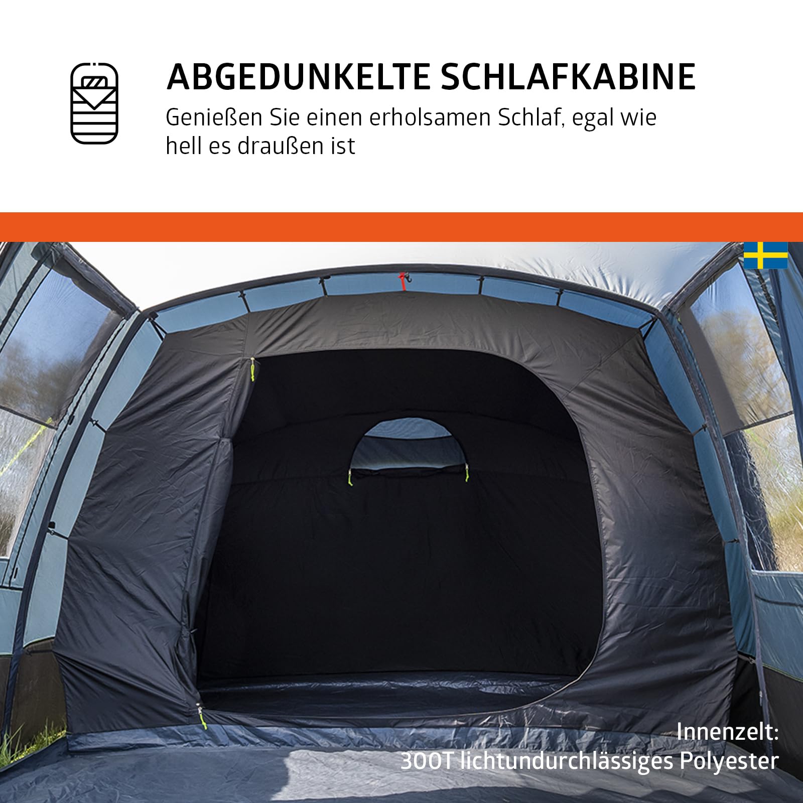 Campout Aufblasbares Tunnelzelt 455 x 270 cm – 4-Personen-Familienzelt mit 2 Schlafbereichen – Inklusive Pumpe und Bodenplane – Schwarz