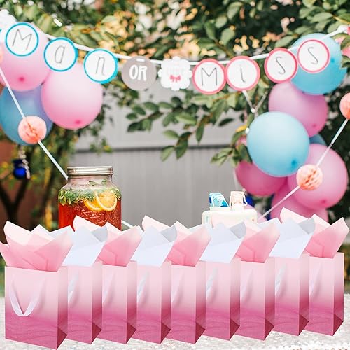 Miniatura 7 de Jeyiour 24 bolsas de regalo degradadas a granel con 48 piezas de papel de seda, 9 x 7 x 4 pulgadas, bolsa de regalo de papel con purpurina, embalaje