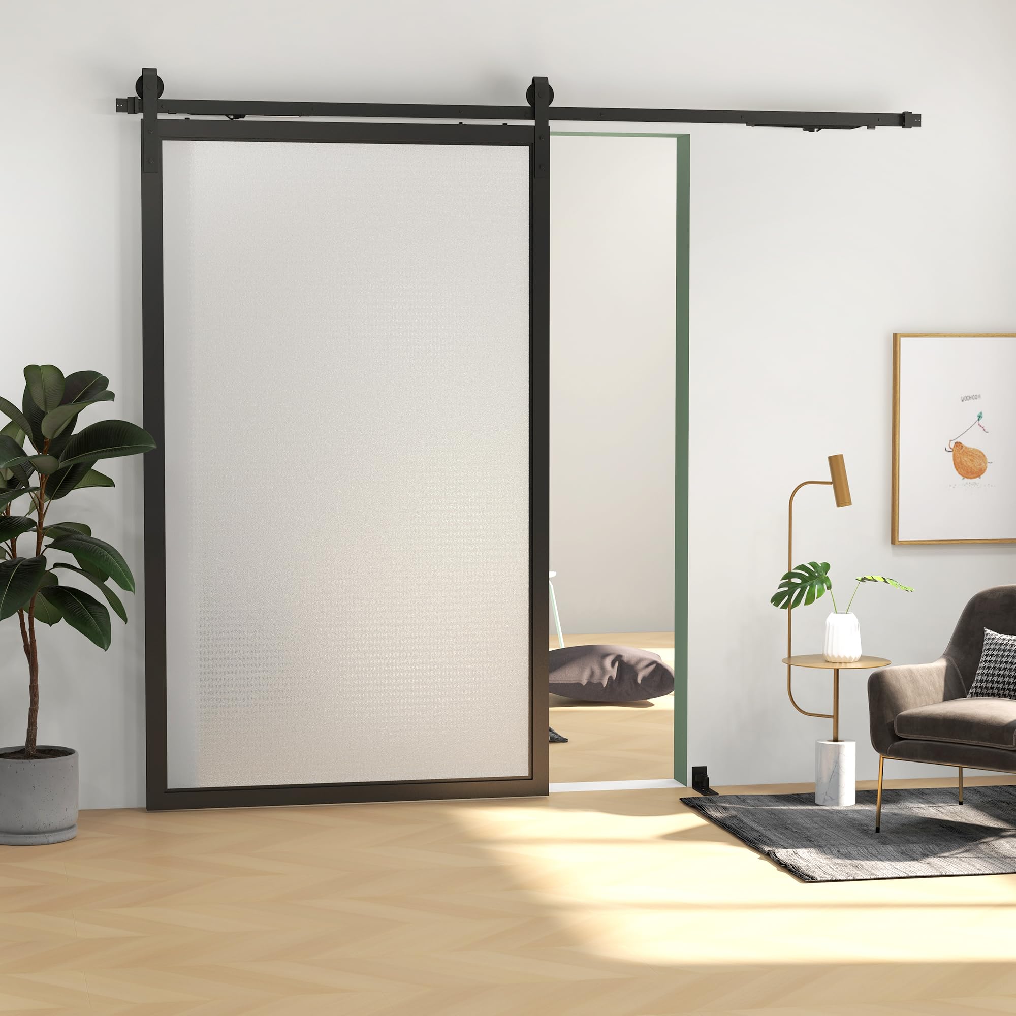 HOMCOM 244 CM quincaillerie de porte coulissante sans perçage kit de rail pour porte de grange simple en acier avec cintre en forme de J - noir