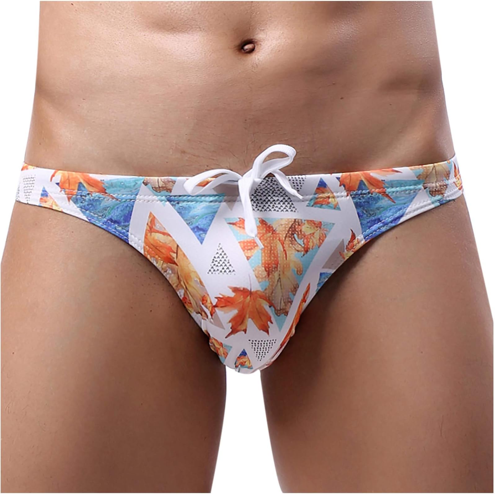 Men's Underwear Swim Trunks Low-Rise Printing Smooth Men's Brief Swimming Briefs Men Swimwear (Orange,XX-Large)