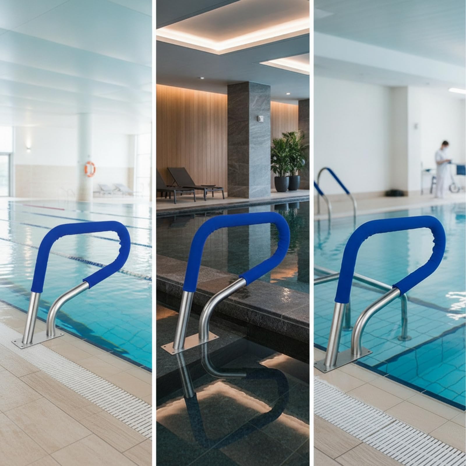 kowaku Main Courante de Piscine Rampe Barre d'Appui Garde-corps Tube Épais en Acier Inoxydable 304 Surface Polie Brillante Poignée Rembourrée Sécurisée