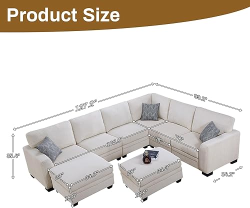 Miniatura 2 de Legend Vansen Sofá modular de gran tamaño, sofá en forma de U de 8 asientos con otomana, sofá de pana con asiento profundo, sofás seccionales