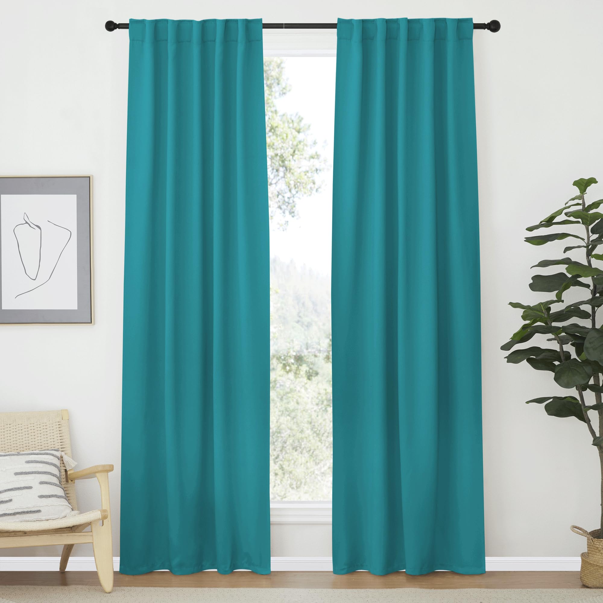 NICETOWN Blackout Curtain Panels Window Draperies - (Peacock Teal Color) 42-Inch Wide x84-Inch Long, 2 Pieces, Home Decoration Light &amp; Noise Reducing Window Covering Room Darkening Drapes for Bedroom