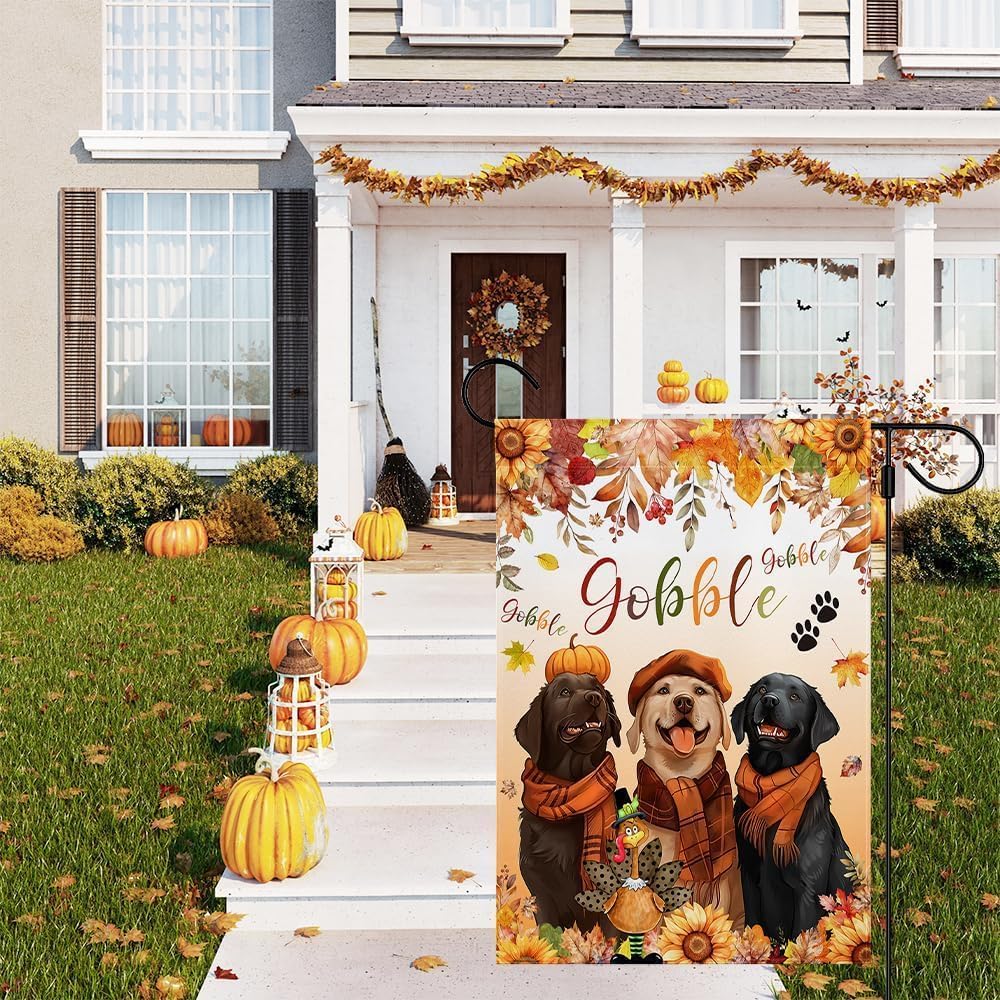 MEHOFOND Fall Happy Thanksgiving Garden Flag, Double Sided for Outside Dog Pumpkin Maple Leaves Give Thanks Turkey Seasonal Autumn Yard Decoration 12x18in - Image 3