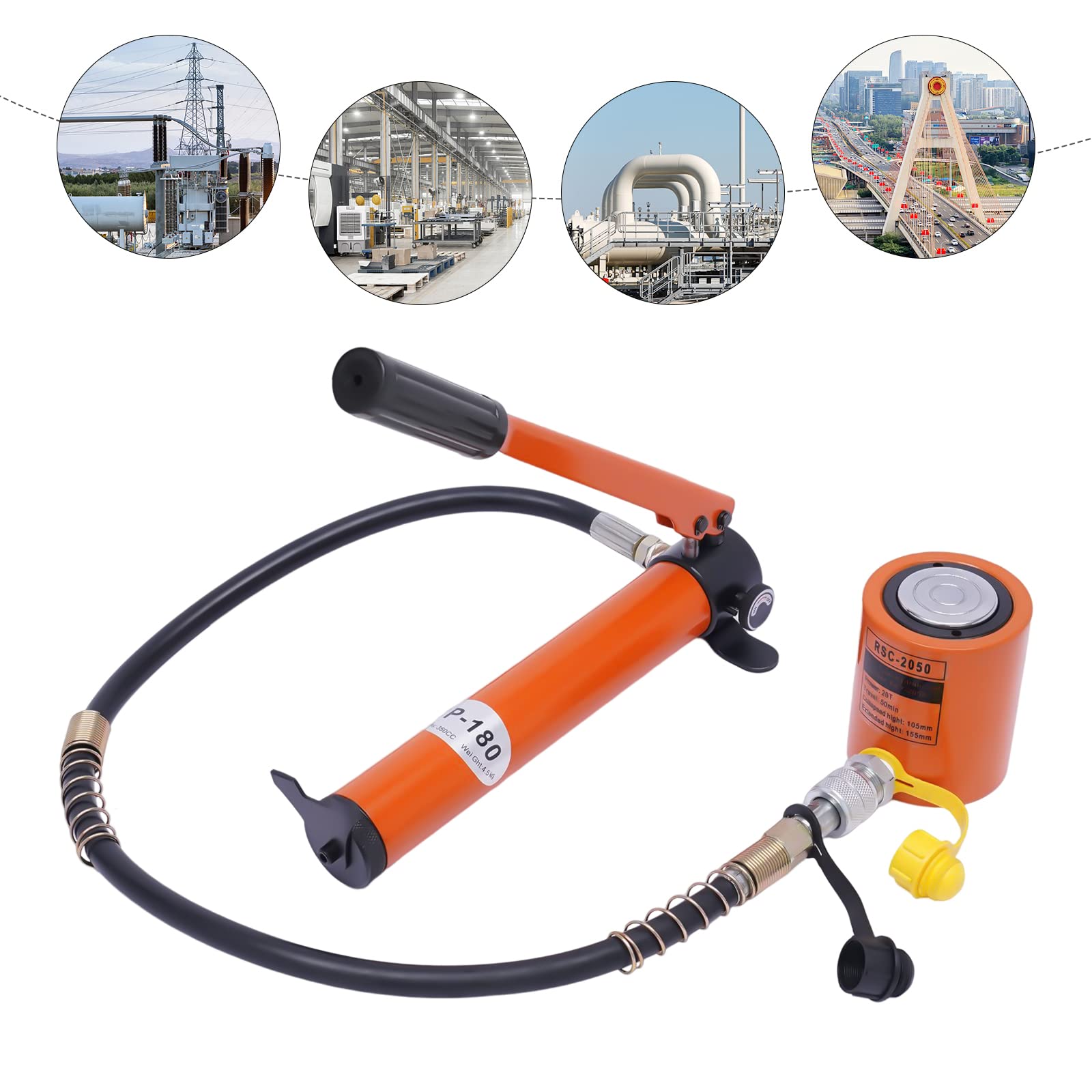 Hydraulikzylinder Hebebock Hydraulikzylinder Bausatz Tragbarer Hydraulischer Wagenheber 20T 50mm mit Manuelle Hydraulische Pumpe 70Mpa 350CC für Autoreparatur, LKW, Bauernhof, Orange
