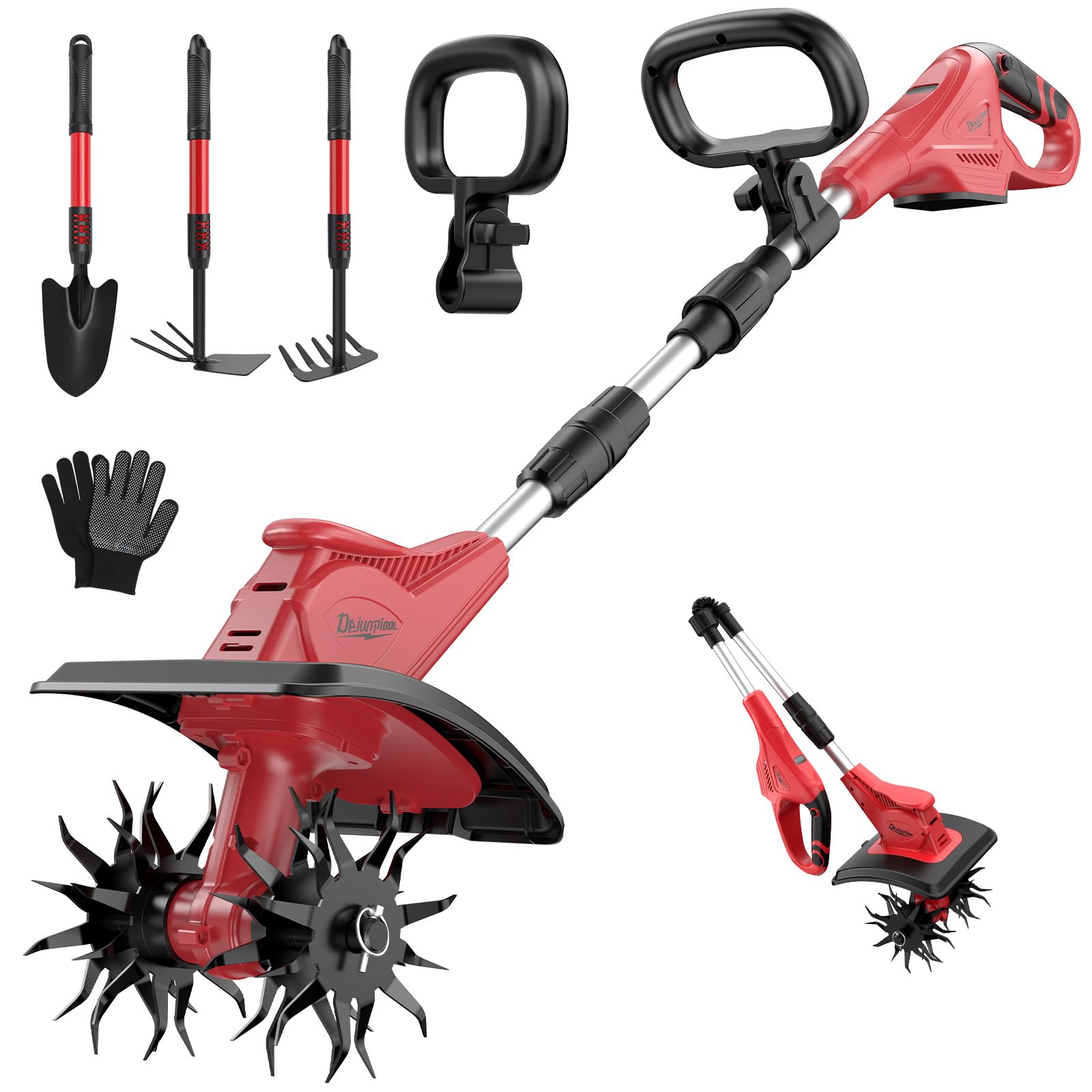 Photo 1 of Battery Powered Tiller Compatible with Milwaukee 18V Battery(Tool Only), 310RPM Folding Electric Rototiller Features 40 Steel Tines, 9.1In Tilling Width & 6.3In Depth Tiller