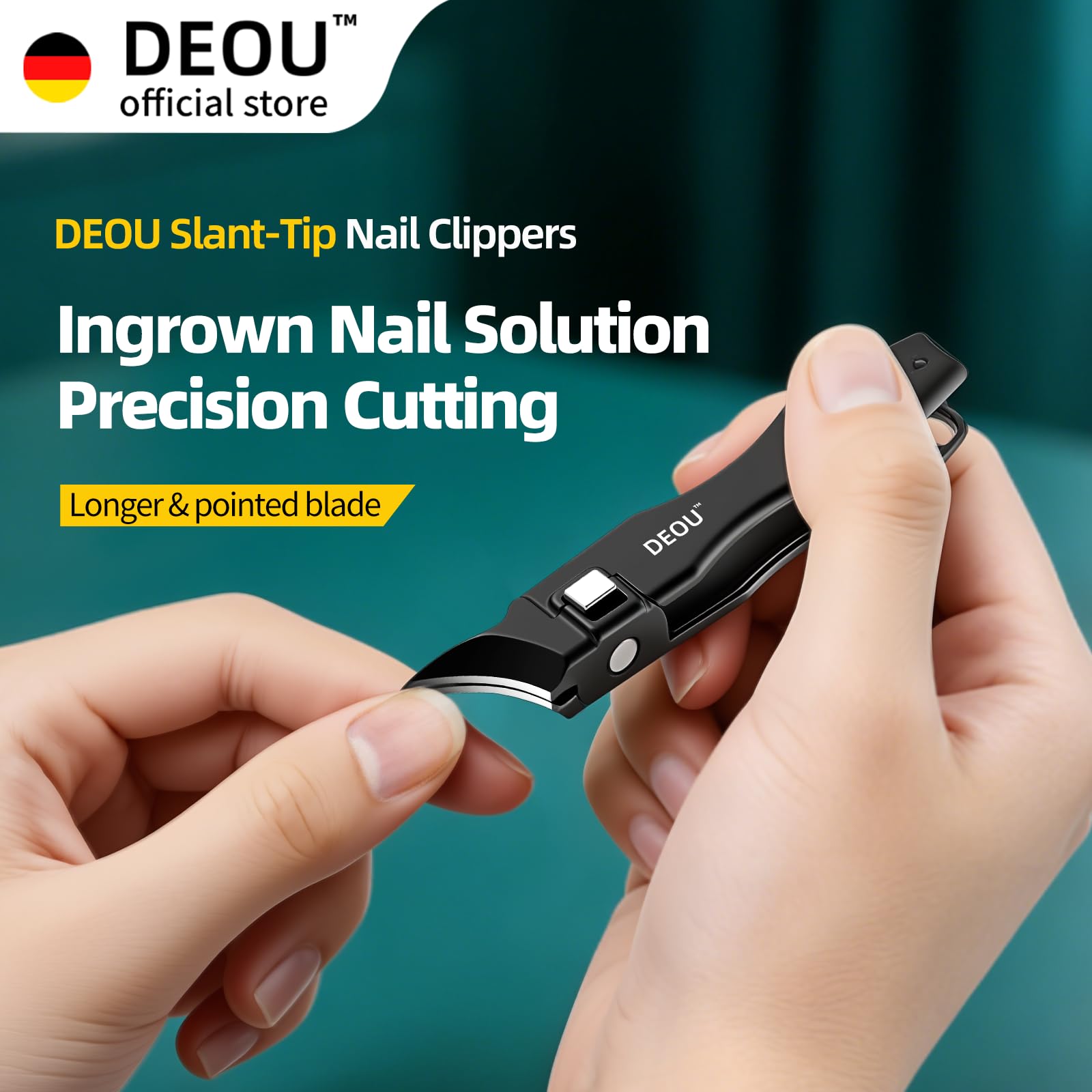 DEOU Tagliaunghie incarnite con lima per unghie, tagliaunghie obliquo in acciaio inox di alta qualità, anti-spruzzo, strumento per manicure con buco della serratura, confezione regalo per unghie