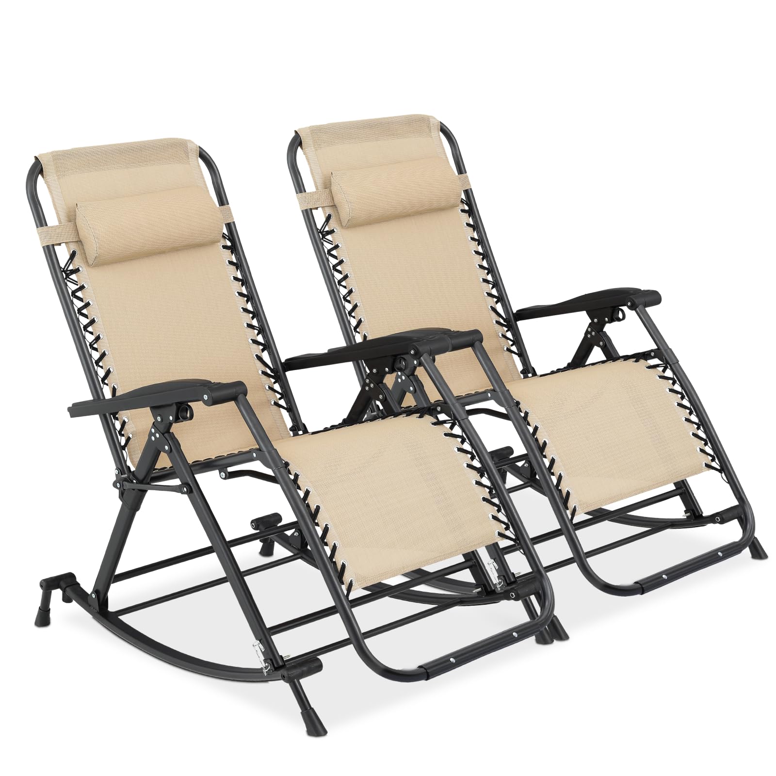 Juego de 2 mecedoras para patio, sillas de gravedad cero, reclinables, plegables, plegables, de diseño ergonómico, con reposabrazos ajustables para camping, césped, patio e interior, 330