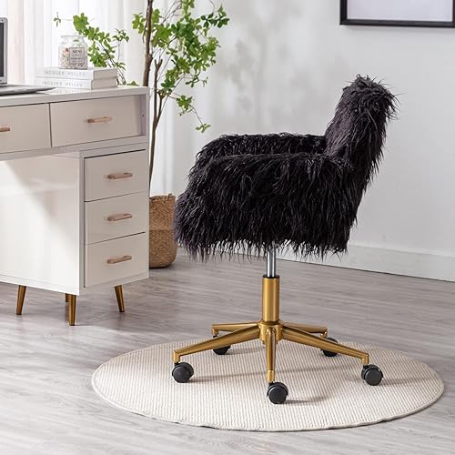 Miniatura 4 de Yoluckea Silla de escritorio moderna de piel sintética, silla de oficina en casa para mujeres, niñas y adolescentes, silla de escritorio negra