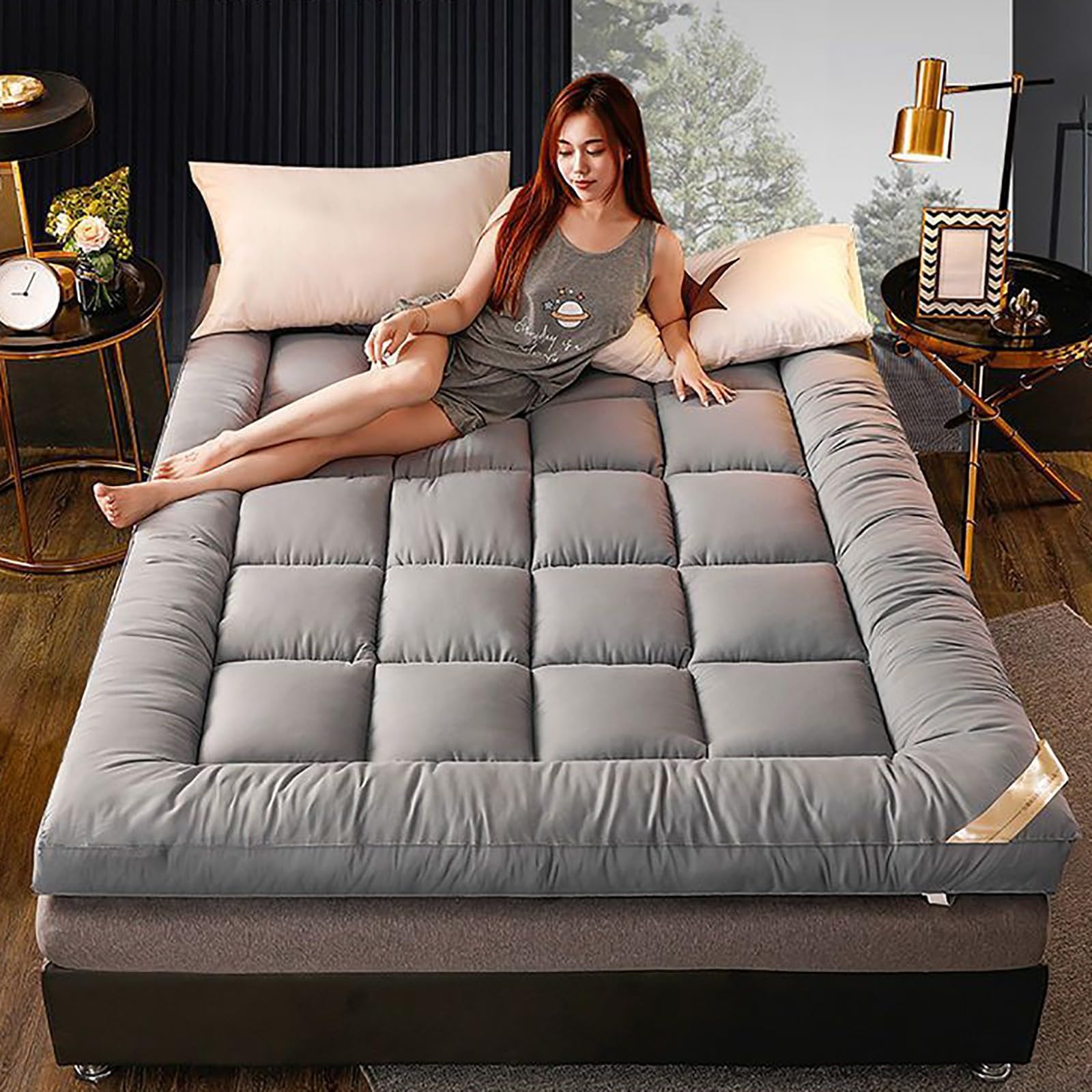 Klappmatratze Futon Matratze Bodenmatratze Gepolsterte Japanische Tatami Gesteppte Bett Dicke Faltmatratze Schlafmatte Rollmatratze Bodenliege Gästematratze Gästebett Klappbar 120x200cm Grau