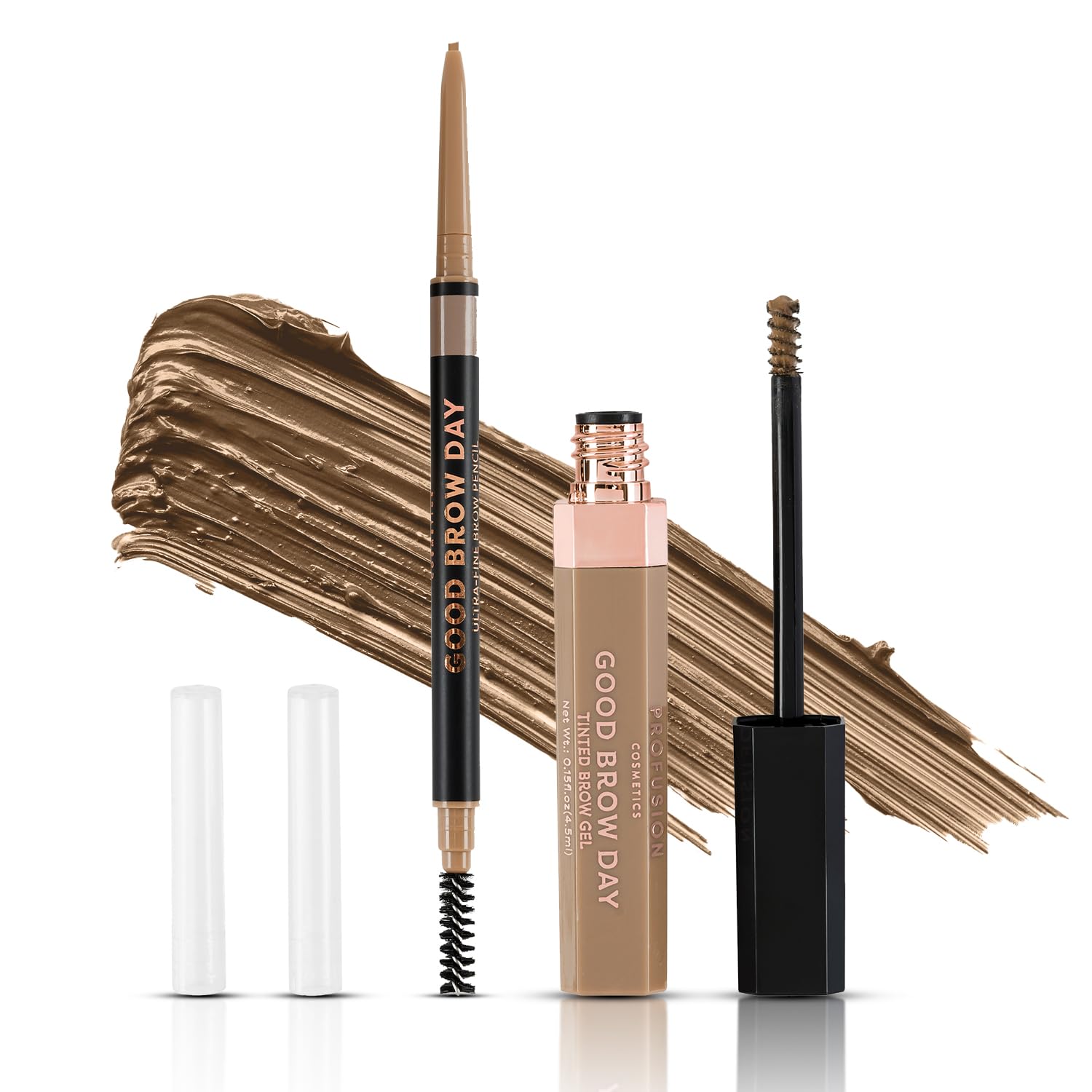 Profusion Cosmetics Good Brow Day 2 PC Waterproof Tinted Brow Gel & Dual-Sided Brow Pencil, Smudge-Proof, Long-Lasting, Natural Finish, Built-In Spoolie, Vegan & Cruelty-Free