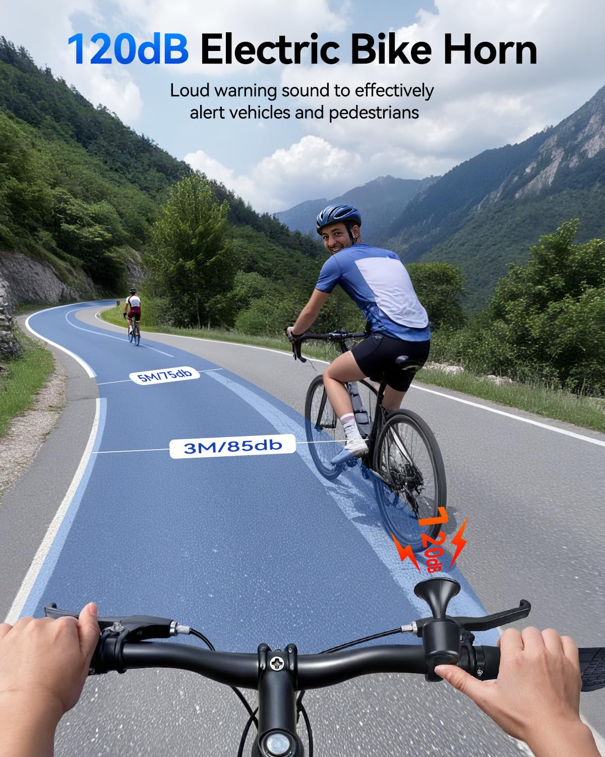 E-Bike-Hupe, 120 dB, laute Fahrradhupe für 22,2–25,5 mm runde Lenker, per USB wiederaufladbar, IP65 wasserdicht, einfache Installation für Mountainbike/E-Bike/Roller/Erwachsene