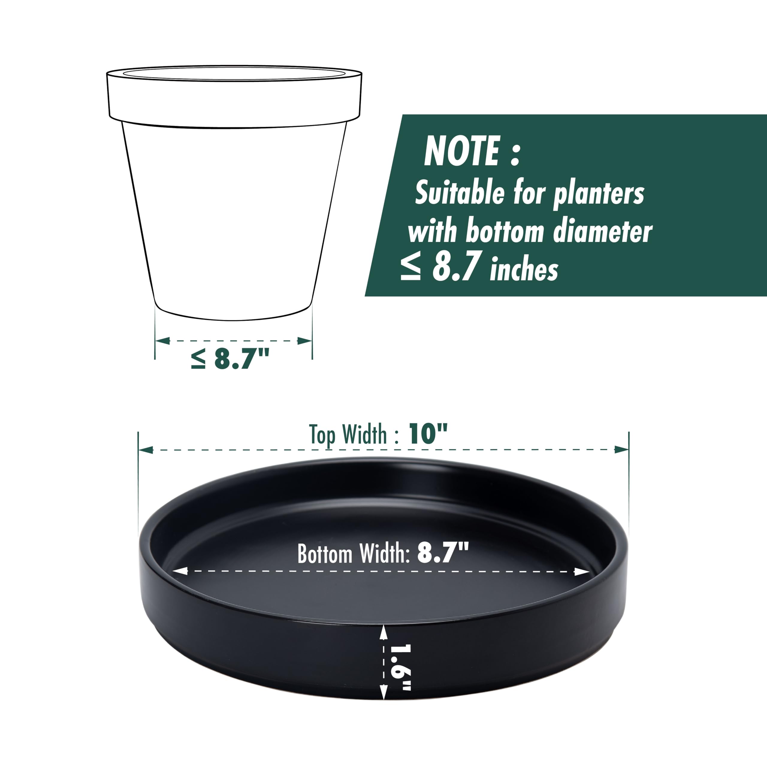 Black Ceramic Plant Saucer - Drainage Tray -2