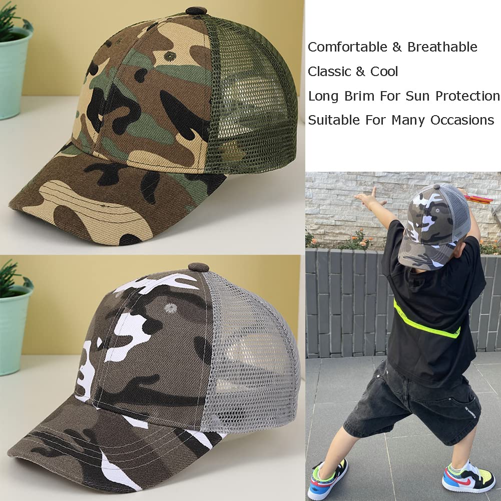 Cappello da baseball mimetico per bambini, cappello da sole mimetico in rete, cappello da sole per bambini, in cotone, con visiera regolabile, cappello da baseball estivo con protezione UV, cappello