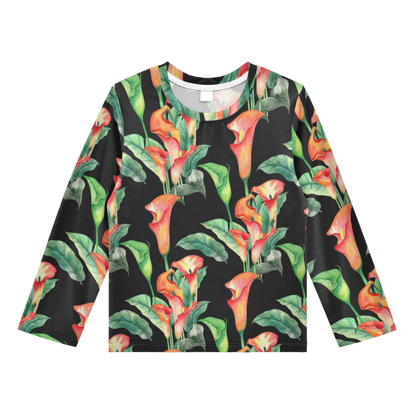 Calla Foliage Black Boy's Rash Guard Swim Shirt Long Sleeve Sun Shirt for Swimming Pool Beach UPF50+ 3T