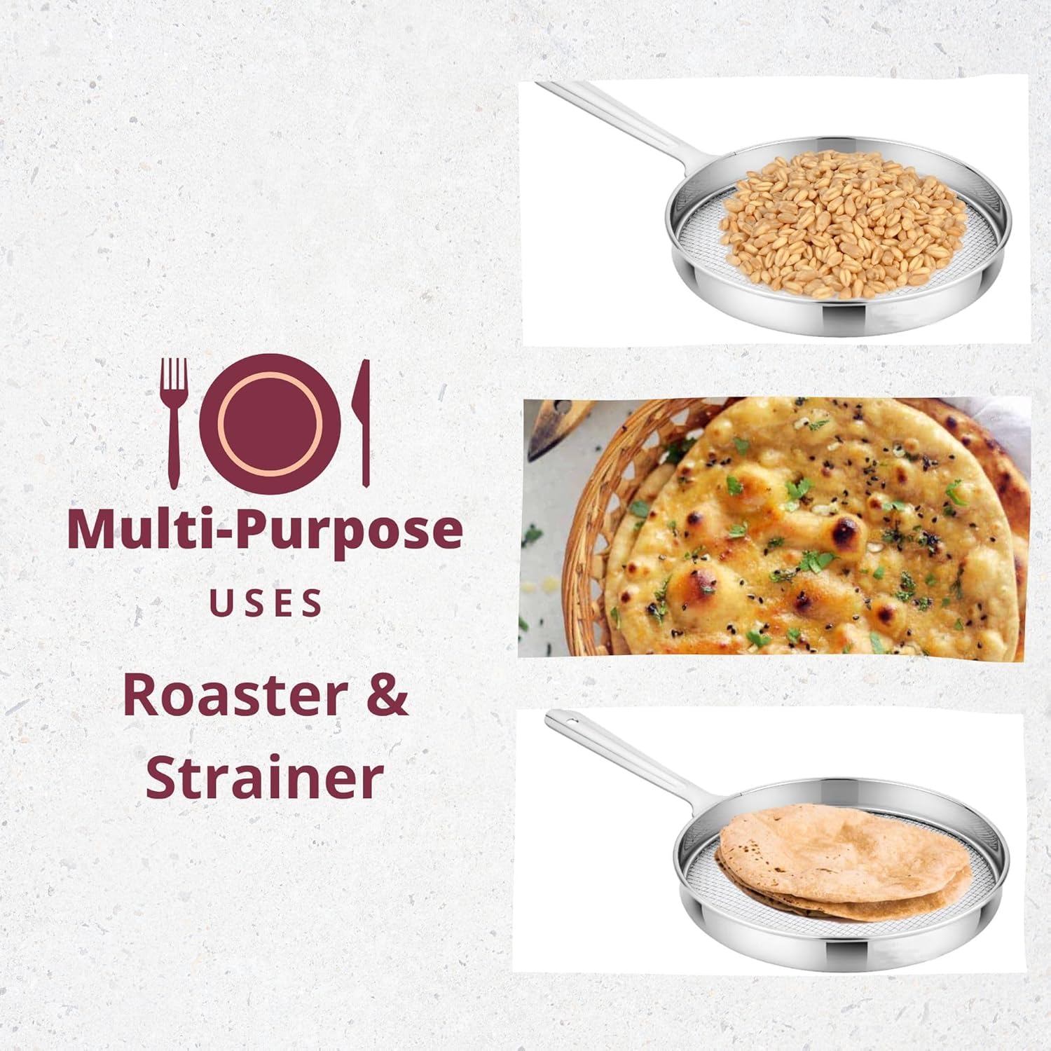 Cloudzy Roaster Barbecue Net Grill Steel Wire Roasting Net Charcoal Hand Warmer Rack BBQ Accessories Fish Burner Papad Jali Paneer Tandoor Net with Wooden Handle (Roaster Strainer) - Image 8 thumbnail