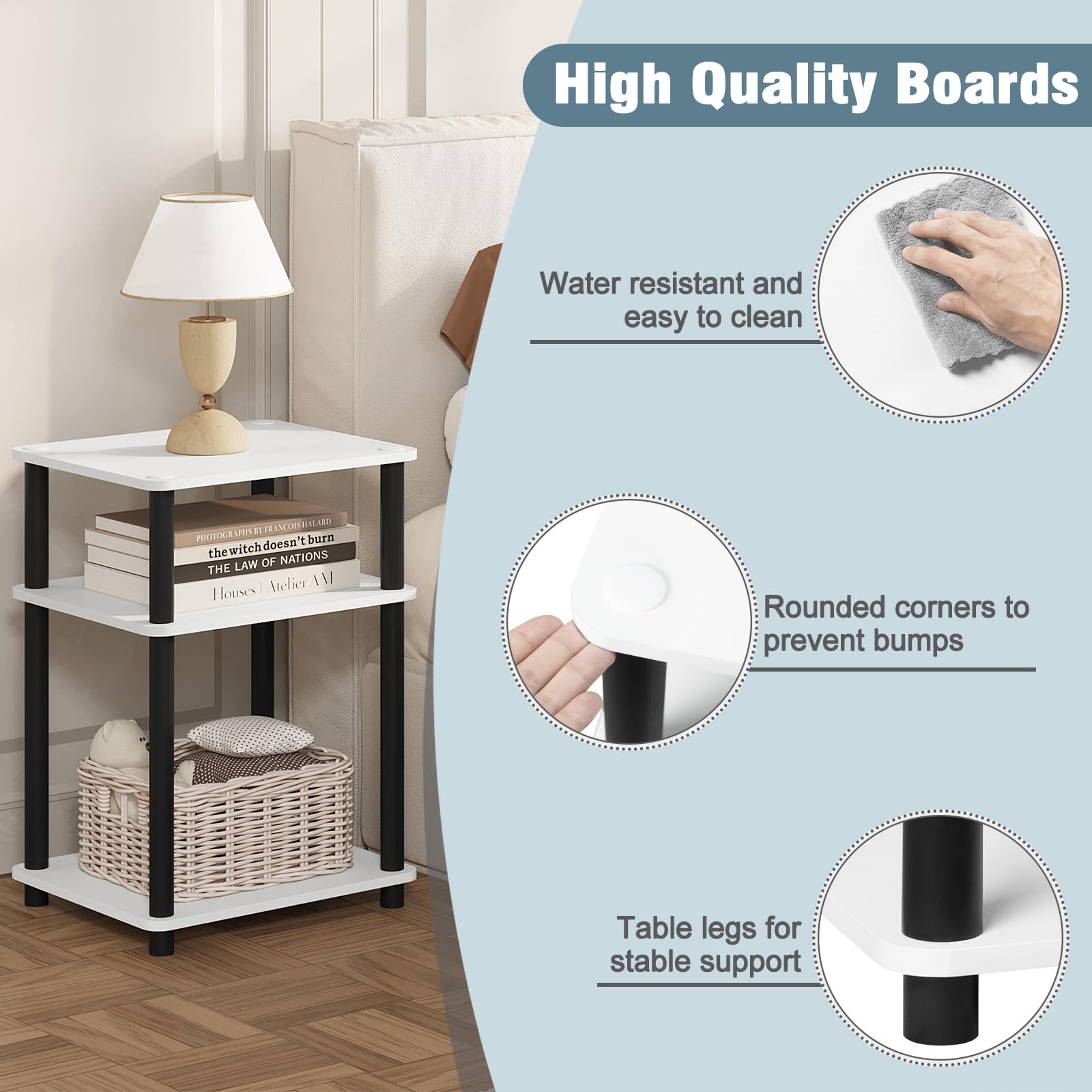 EUGAD 2 x Table de Chevet, 40x35x57,5 cm, Noir + Blanc