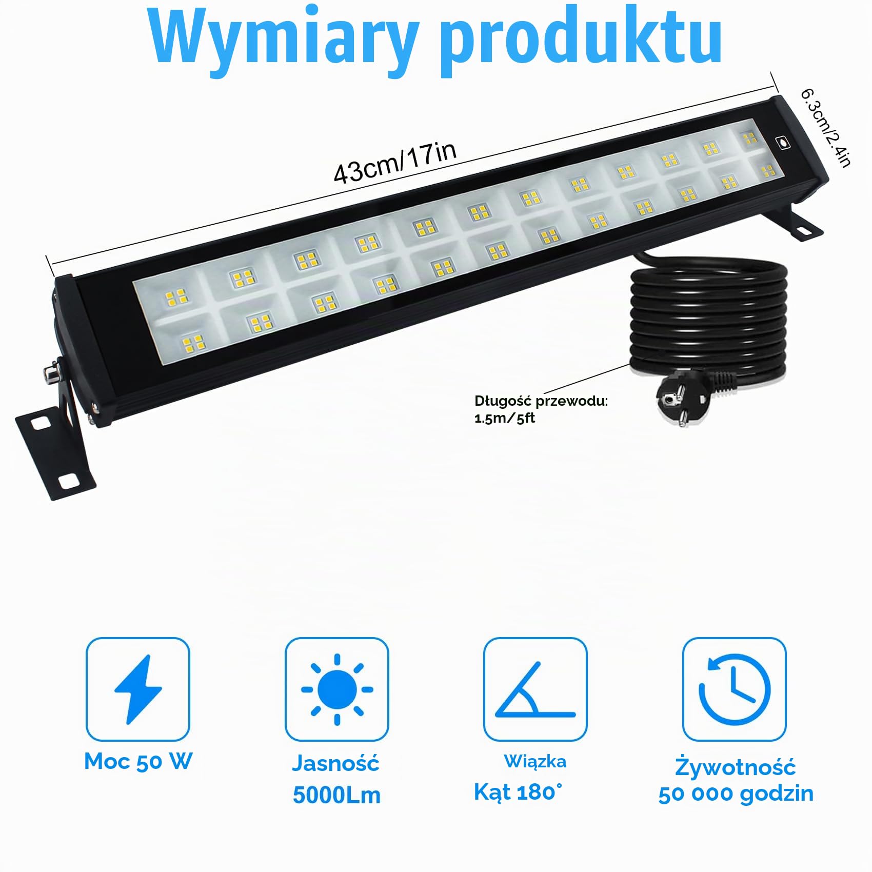 Reflektor LED 50W, Indmird 50000LM Super jasne światło Wallwasher 3000K Ciepła biel IP66 Wodoodporny reflektor zewnętrzny do dziedzińców ogrodowych i korytarzy