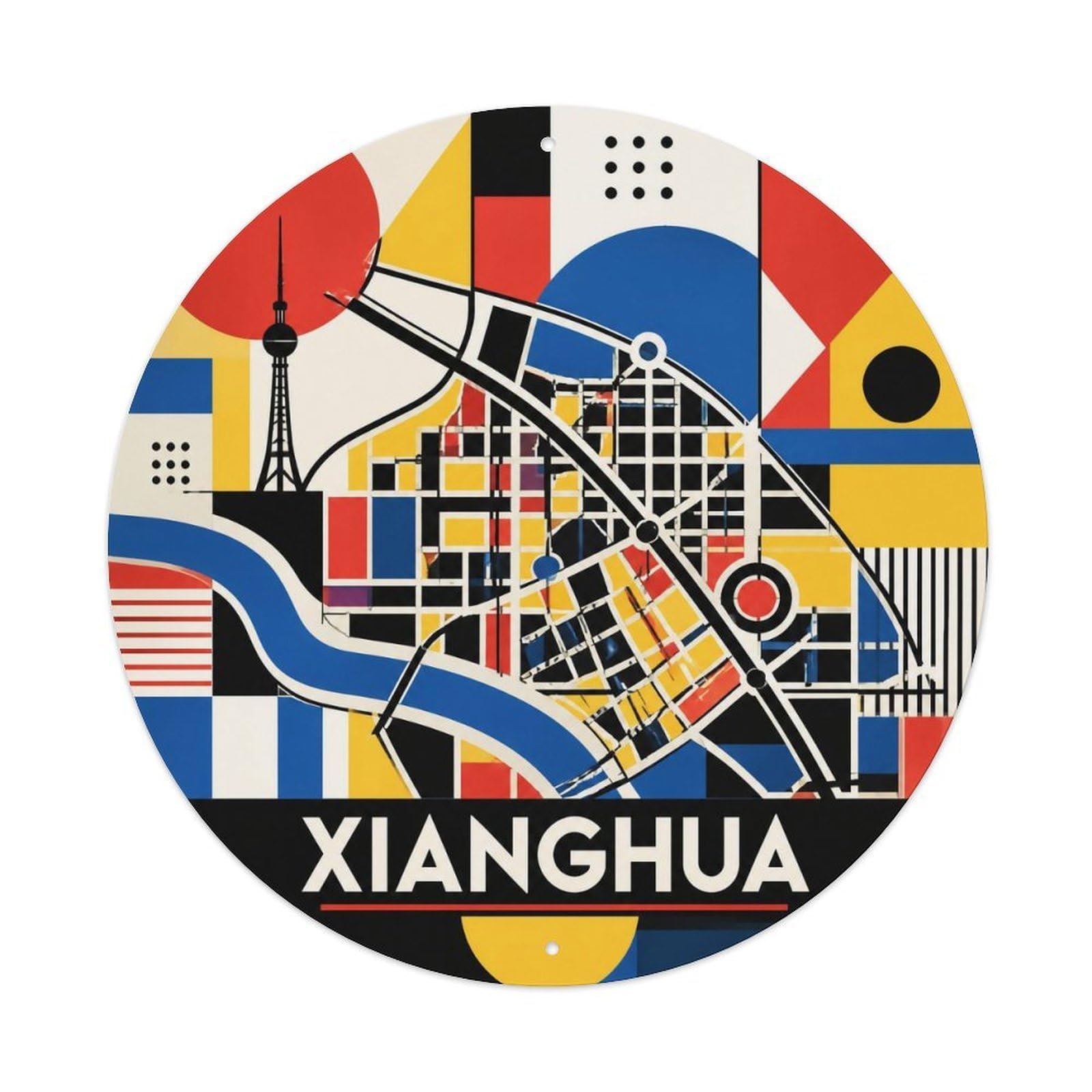 Okngb Style Street Detail Shanghai Xianghua District Urban Route Metal Tin Sign Plaque Wall Decor For Cafe, Man Cave, Club Bar, Office, Home Garden Round Metal Poster 8X8inch