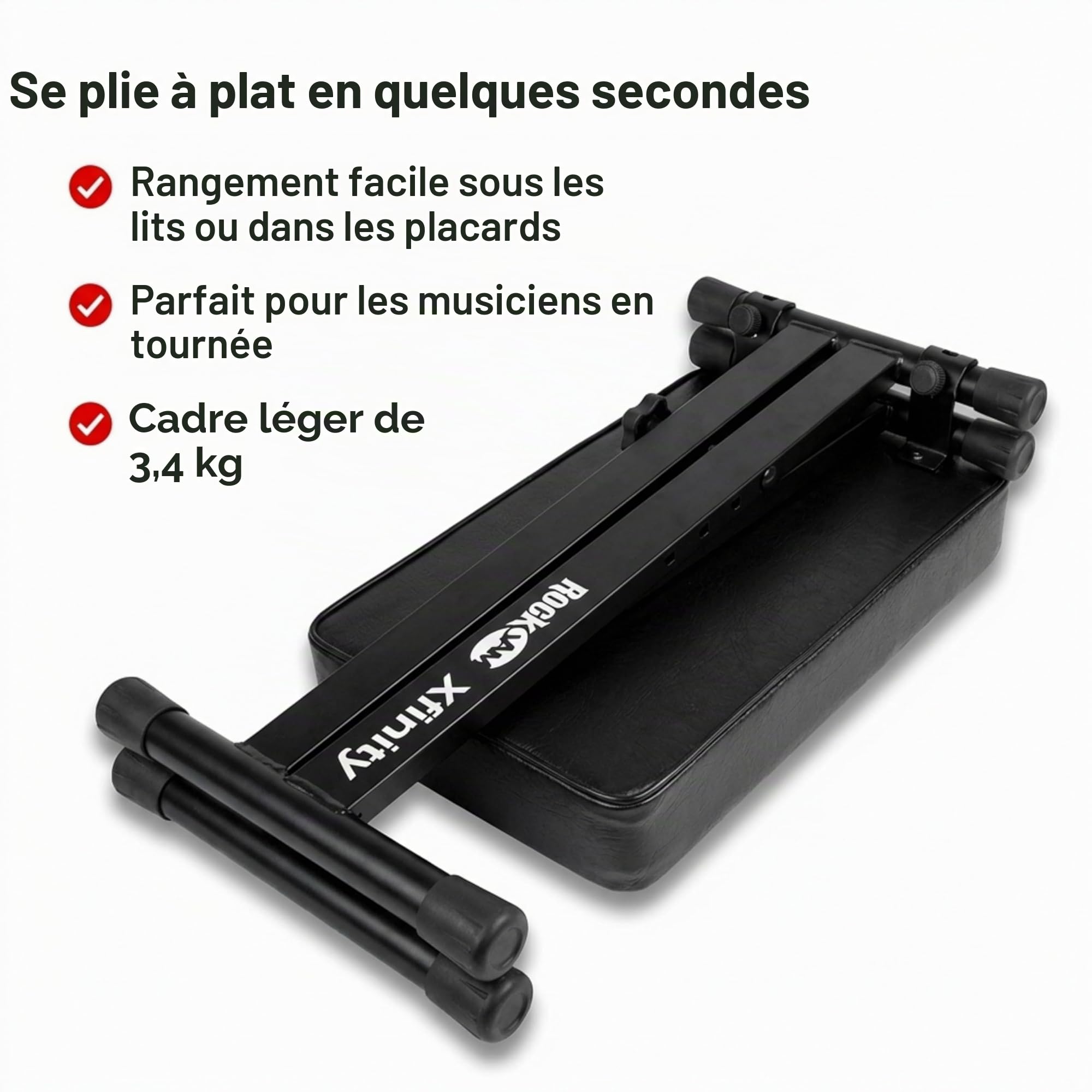 RockJam Banc de Piano Réglable/Tabouret de Clavier, Siège Épais Rembourré, Cadre X Pliant, 4 Hauteurs, Acier Robuste