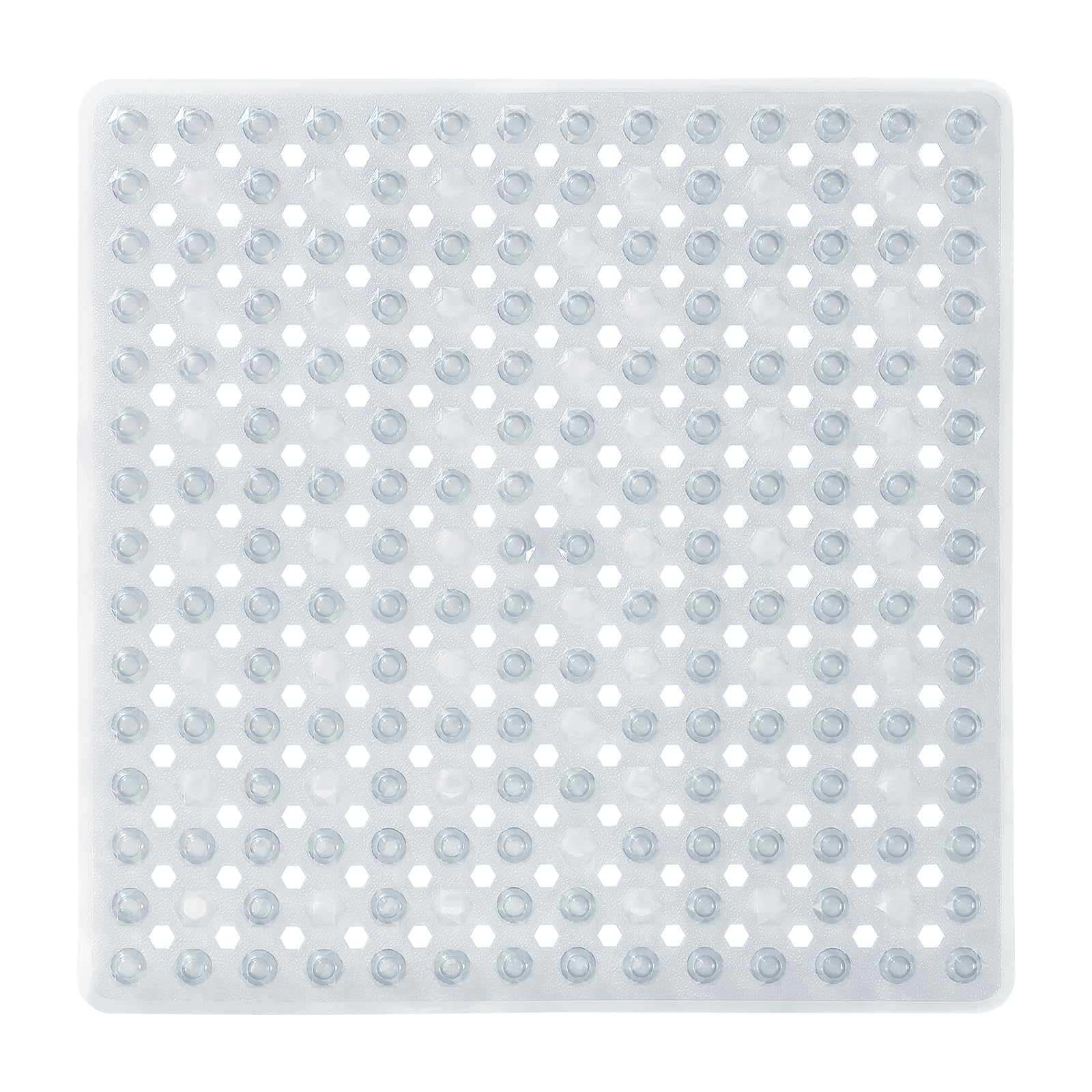 Yimobra Square Shower Floor Mat Non Slip, 21"X21" Machine Washable Bath Tub Mat, Soft on Feet, Bathmat with Drain Holes and Suction Cups, Fast Draining, Clear