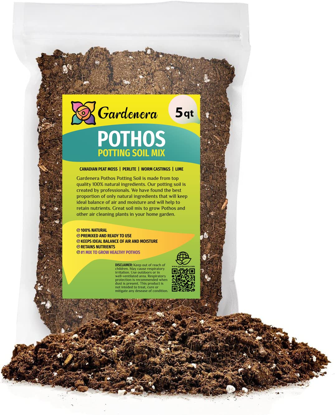 Gardenera Premium Pothos Potting Soil Mix - Air Cleaning Plant Mix, for Pothos, Parlor Palm, Peace Lily (5 Quart Bag) Pothos Potting Mix