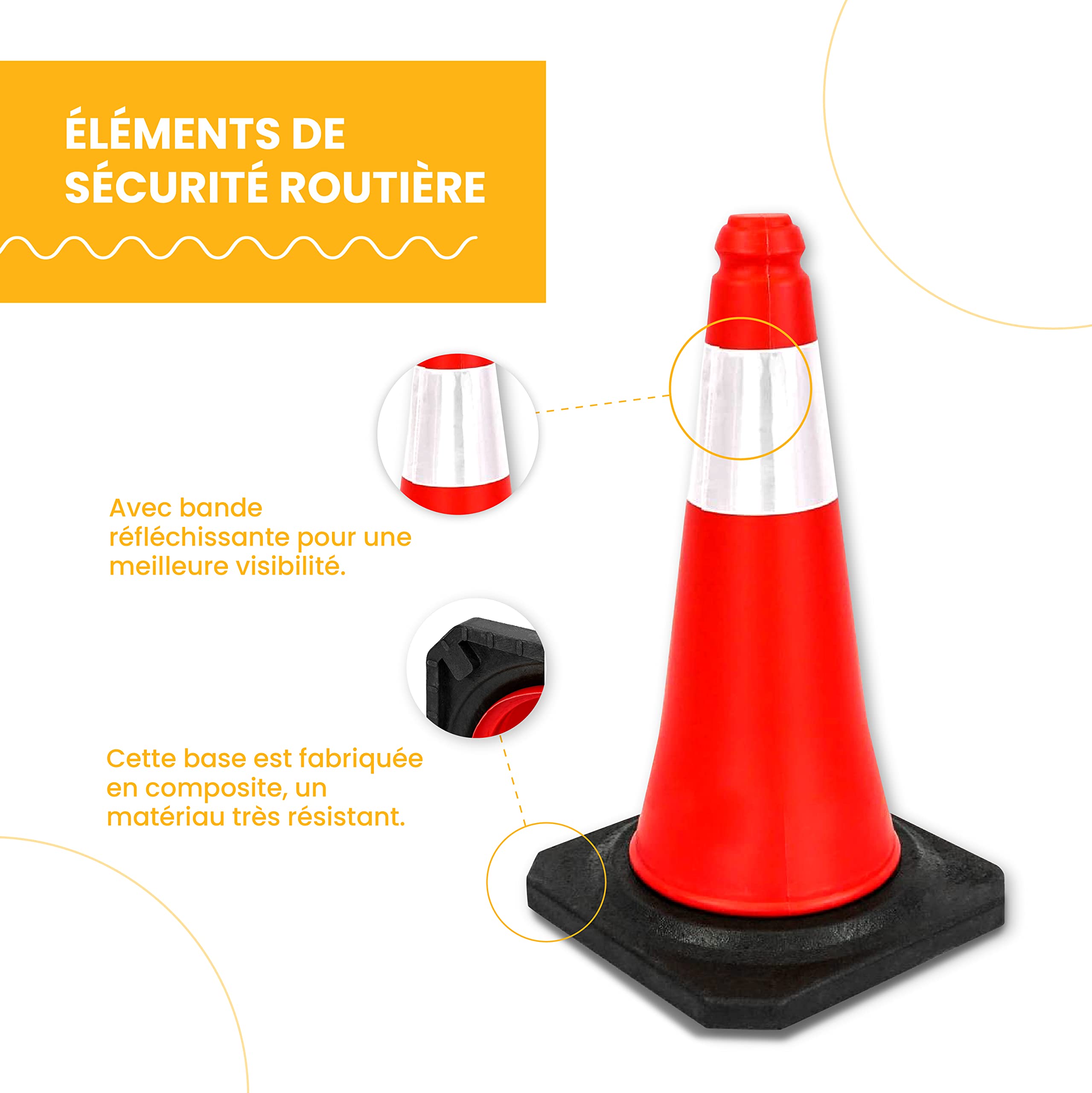 PARKING FACIL | Cônes De Signalisation 50 cm | Cône De Signalisation Avec Base En Caoutchouc Et Bande Réfléchissante | Éléments De Sécurité Routière | Taille : 50cm | 1 Unité
