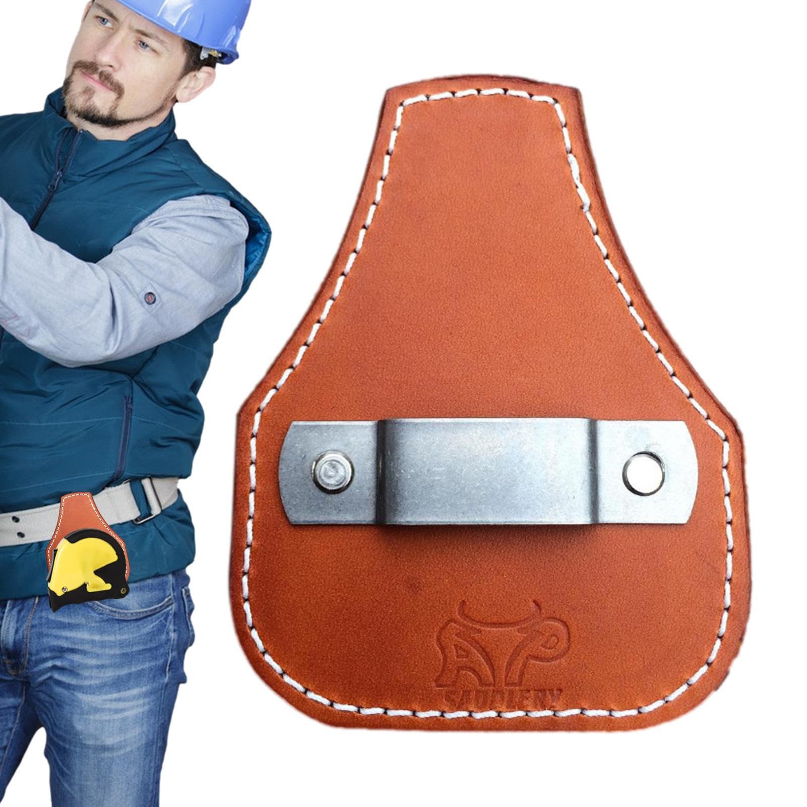 Jingan Brown Tape Measure Holder For Belt | Leather Tape Measure Holder | Leather Pocket Clip Hook Storage Holder | Belt Attachments | Measuring Tape Case Tool Accessories For Plumber