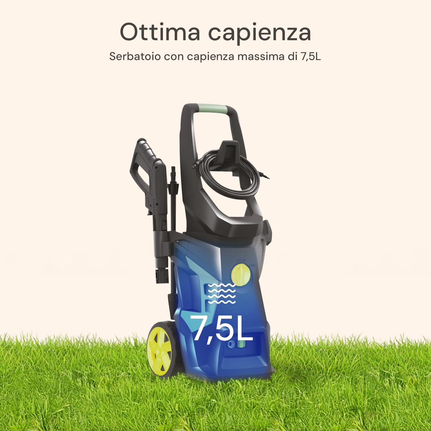 Avilia Idropulitrice 2000W Turbo Boost - Idropulitrice 180 Bar, 7.5 L/min – Con Lancia, Tubo 6m, Sistema Total Stop - con Serbatoio Acqua Per Auto, Moto e Bici