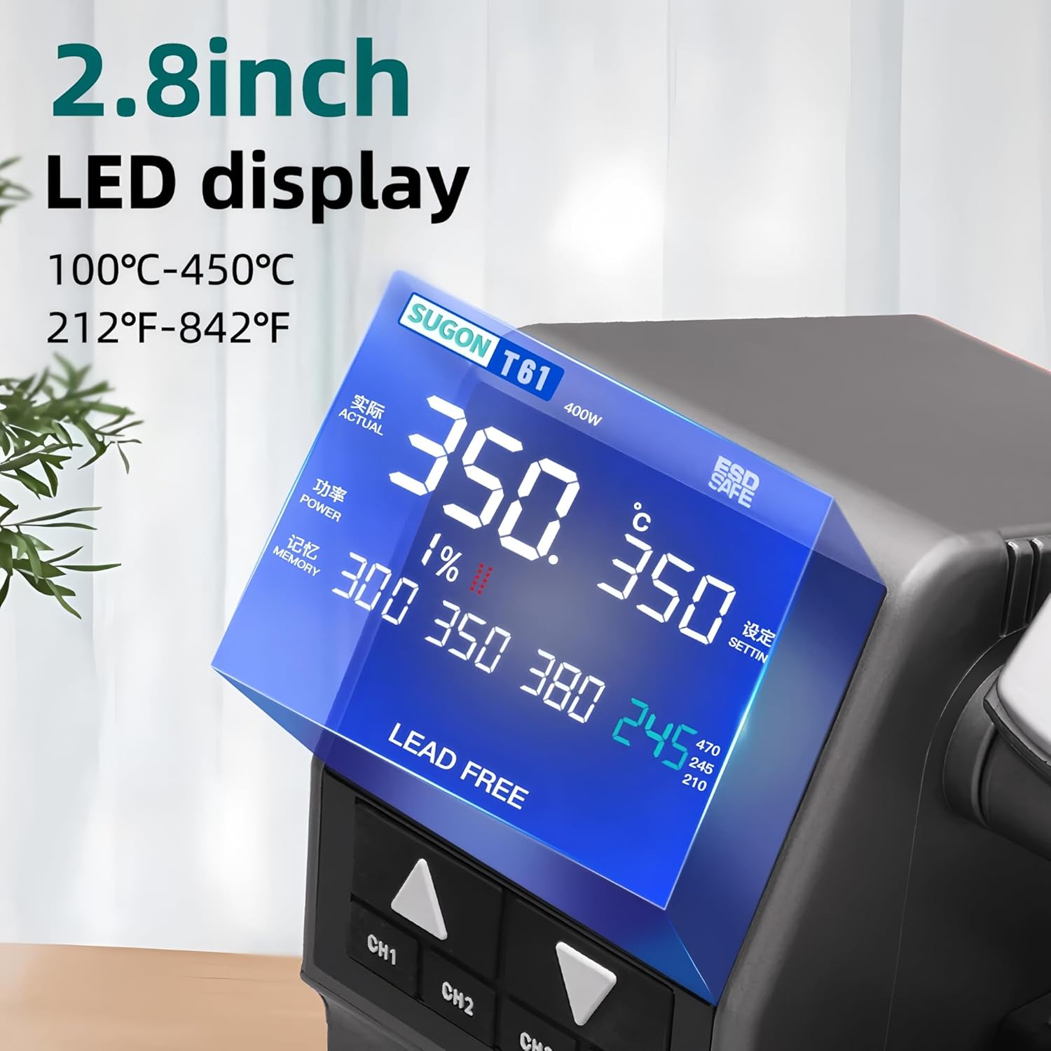 SUGON T61 Soldering Station 400W Compatible Soldering Iron Tip C470/245/210 Large Solder Joints Welding Rework Station(470+3Tips)