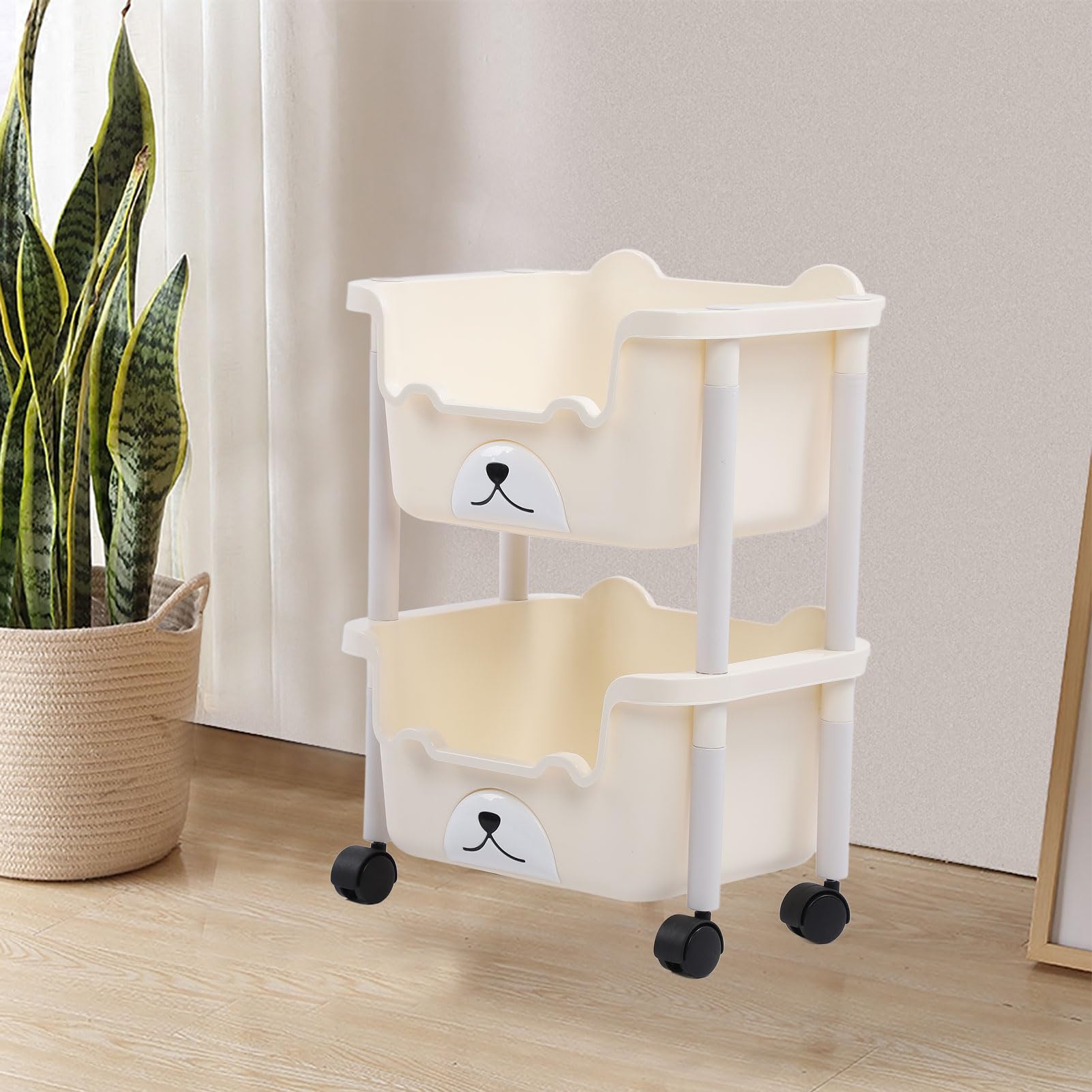 Carro de Almacenamiento con Ruedas, Estantería Compacta, Estante Organizador con Ruedas, Estantería de Gran Capacidad, Carrito Móvil Multiusos para Baño, Cocina, Aula, Lugares Estrechos(2 capas)